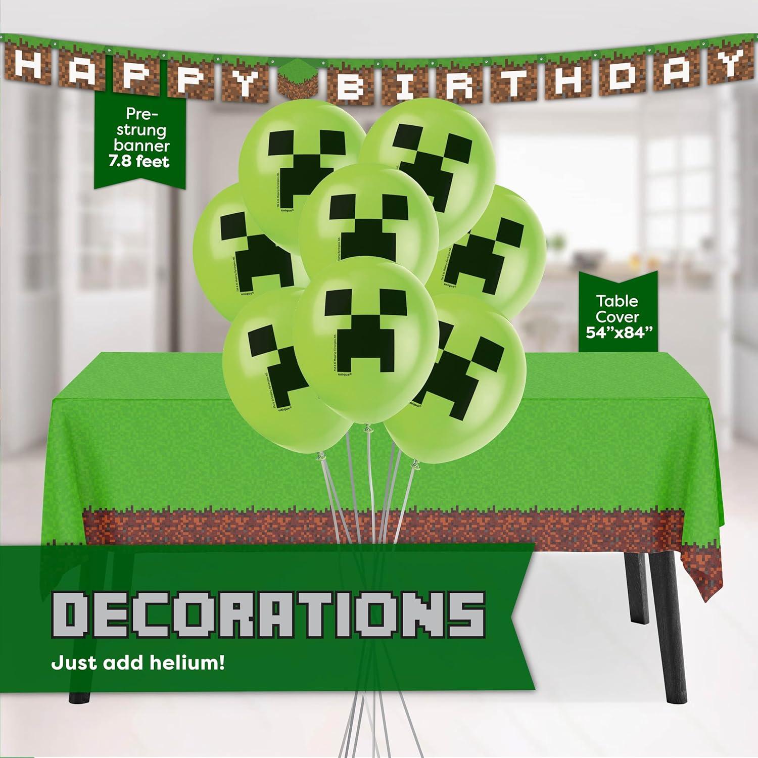 Kit de Decoraciones de Cumpleaños Minecraft - Unique - 16 Platos