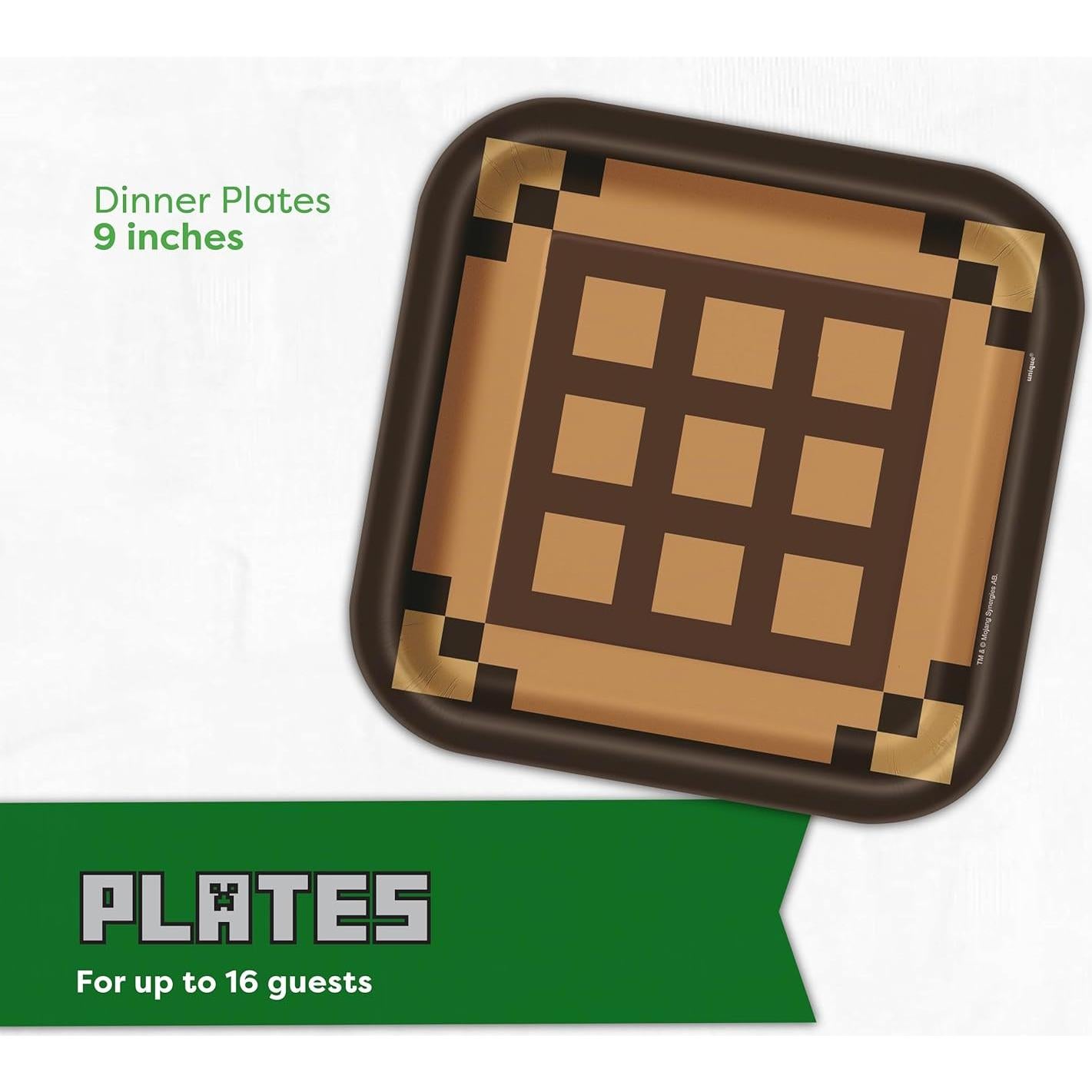 Decoraciones de Cumpleaños Minecraft Unique - Platos y Servilletas para 16 Invitados