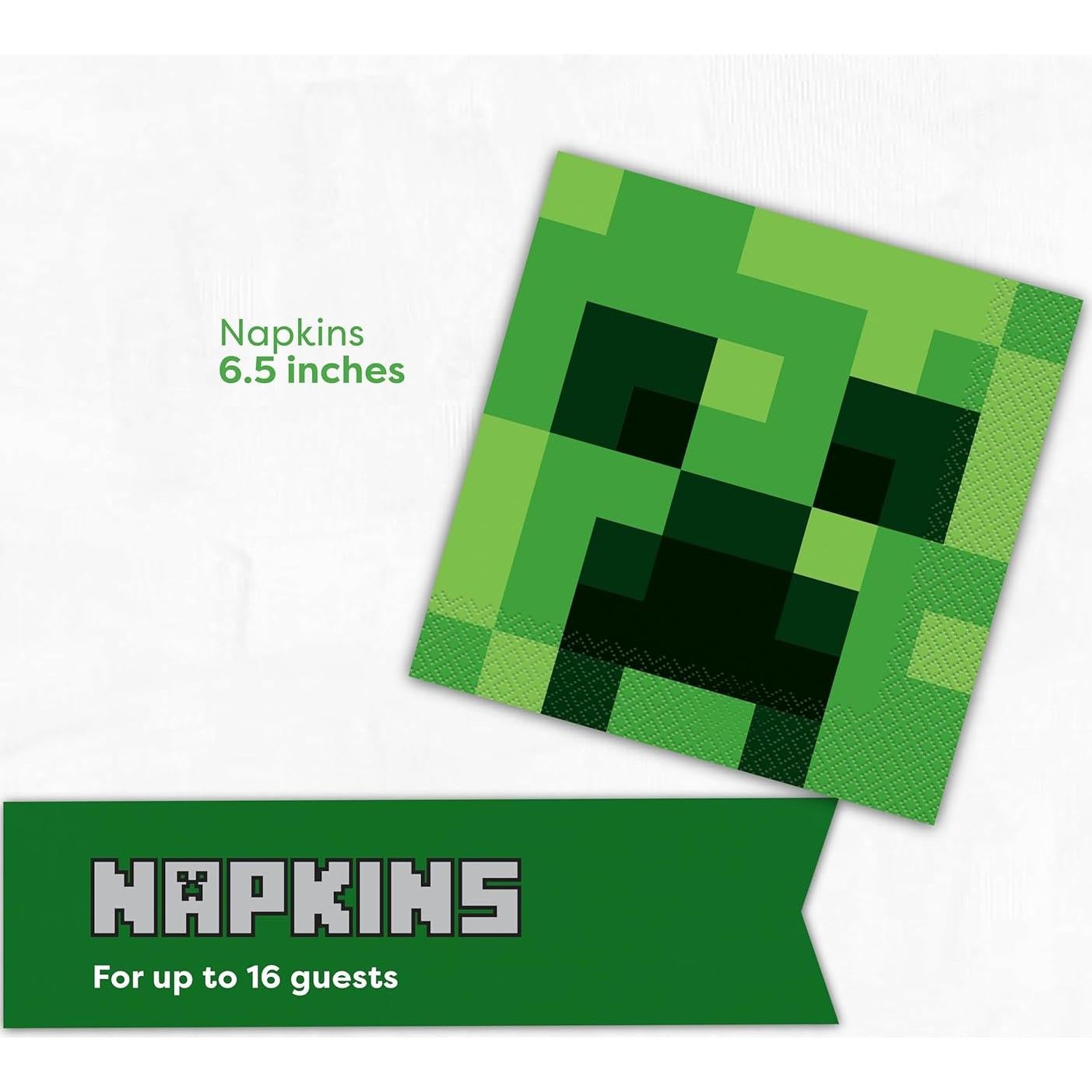 Decoraciones de Cumpleaños Minecraft Unique - Platos y Servilletas para 16 Invitados