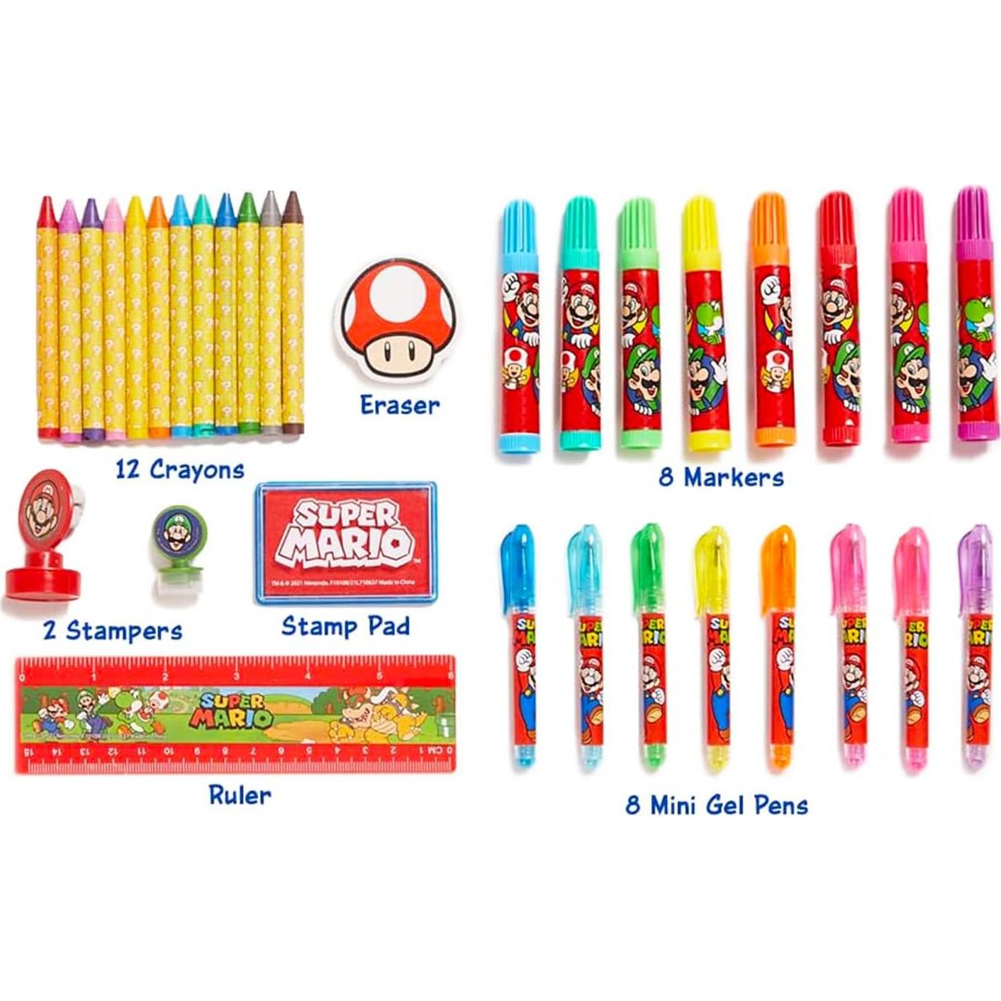 Kit de Colorear Super Mario - 30 Hojas, Marcadores y Stickers