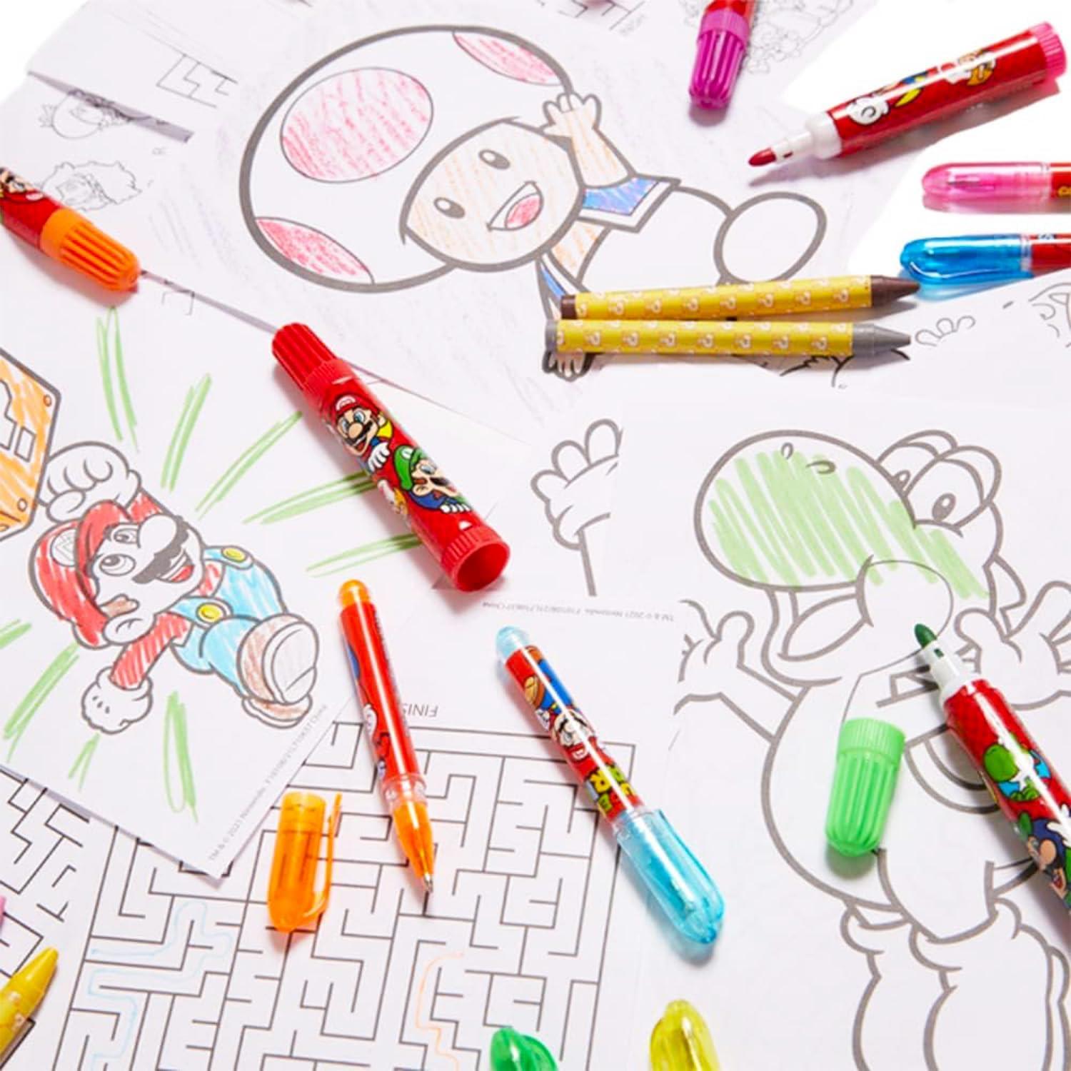 Kit de Colorear Super Mario - 30 Hojas, Marcadores y Stickers