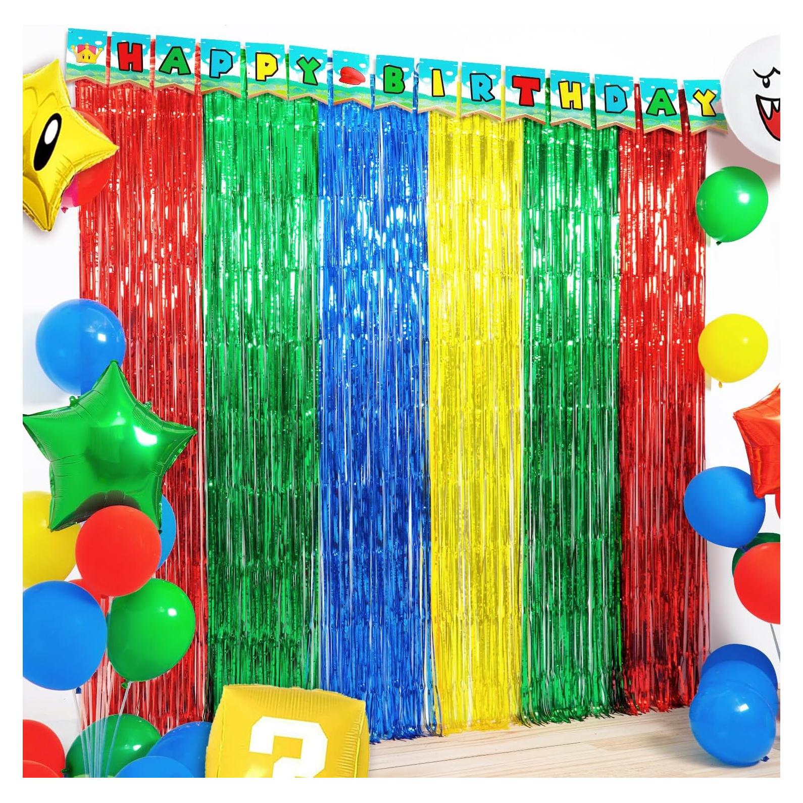 Cortinas de Flecos de Papel de Aluminio WENSEO 1.0 x 2.0m Fiesta Super Bros