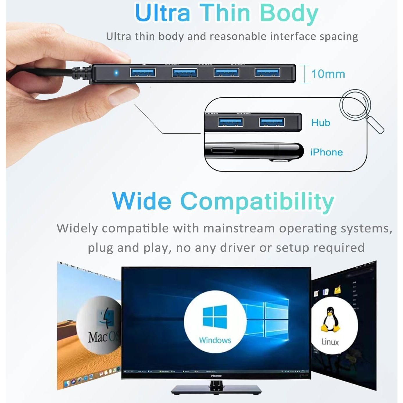 Hub USB C VIENON 4 Puertos USB 3.0 Divisor para Laptop