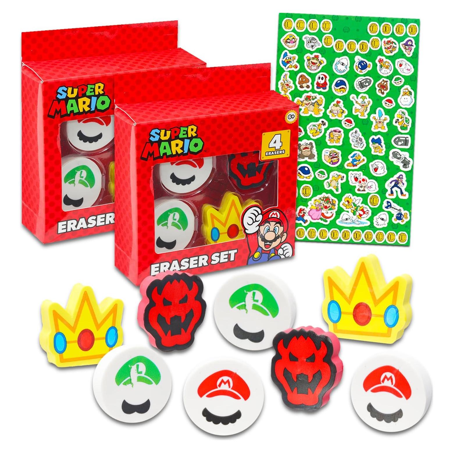 Conjunto de Fiesta Super Mario Bros - 8 Borradores y Stickers