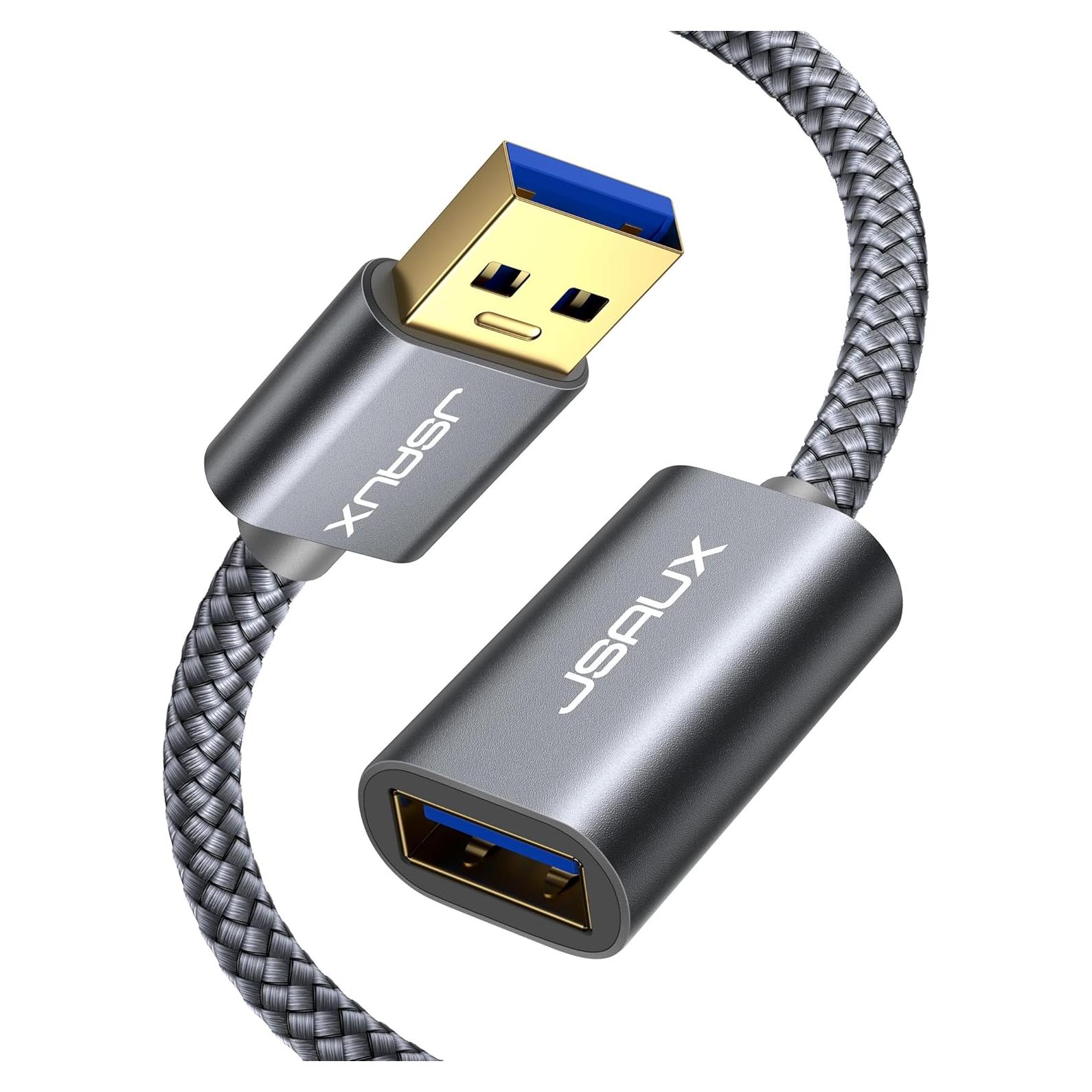 Cable de Extensión USB 3.0 JSAUX 0.5M Gris - Transferencia Rápida