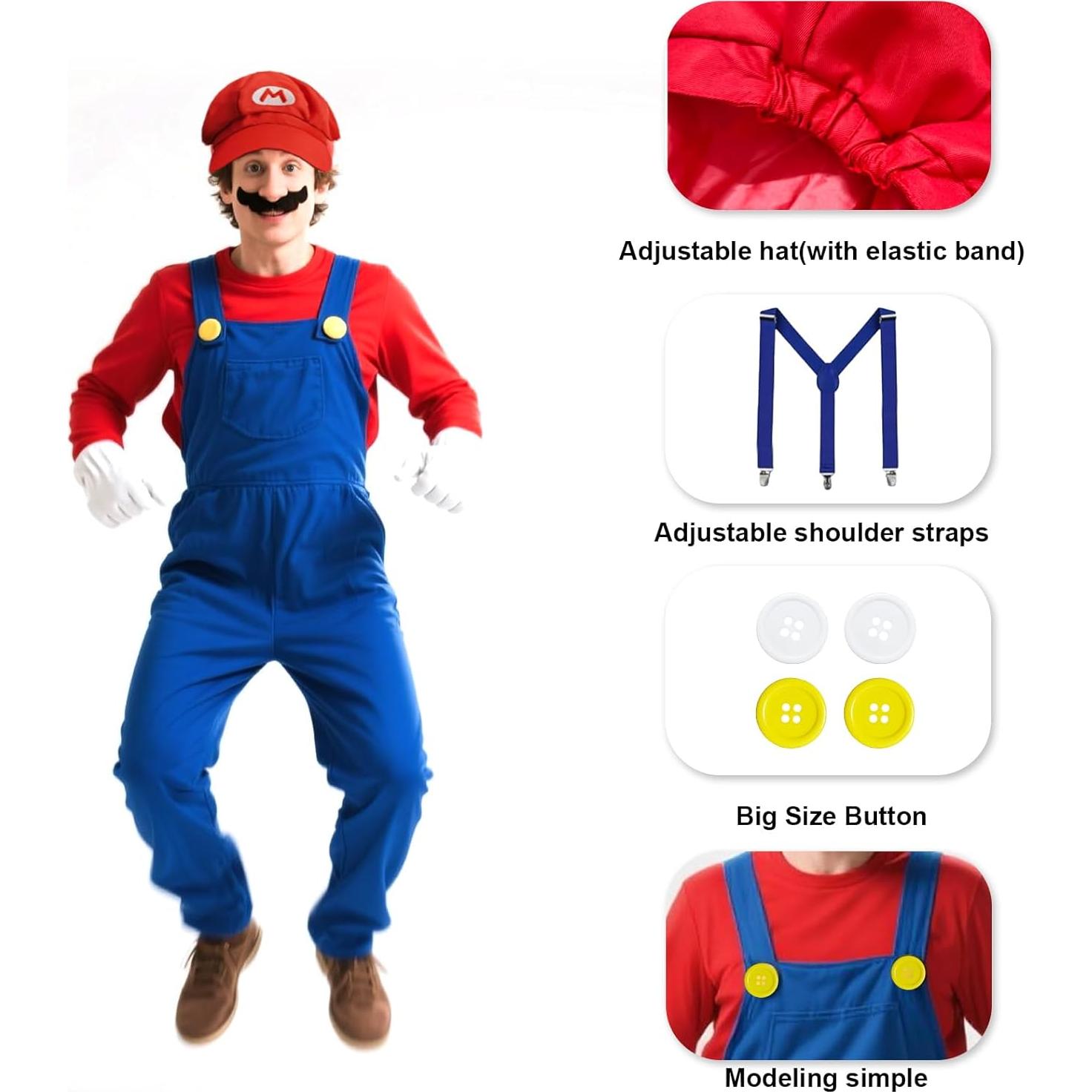 Conjunto Disfraz Super Bros Halloween Adulto - 4 Accesorios