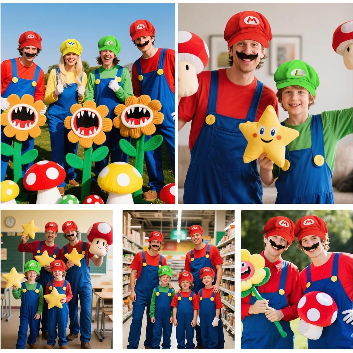 Conjunto Disfraz Super Bros Halloween Adulto - 4 Accesorios