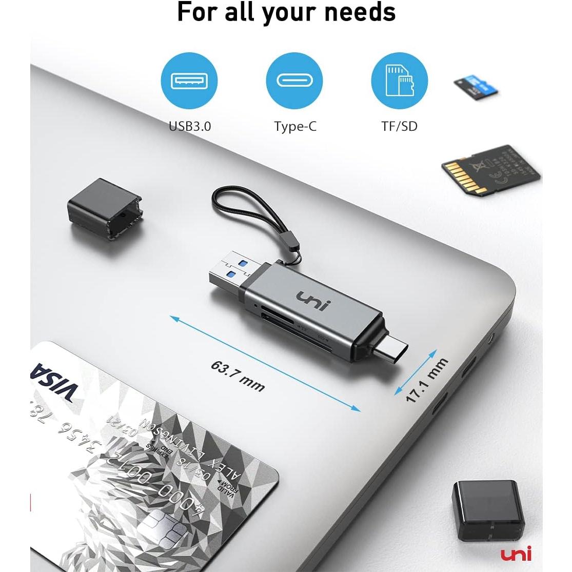 Lector de Tarjeta SD uni USB C y Micro SD 2 en 1 Alta Velocidad