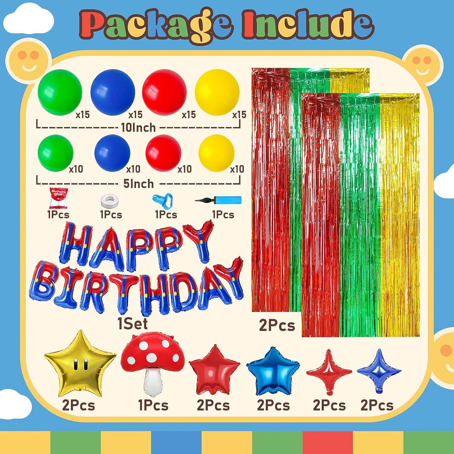 Kit de Decoración de Fiesta de Cumpleaños Super Bros GoGoGoodie 118 Piezas