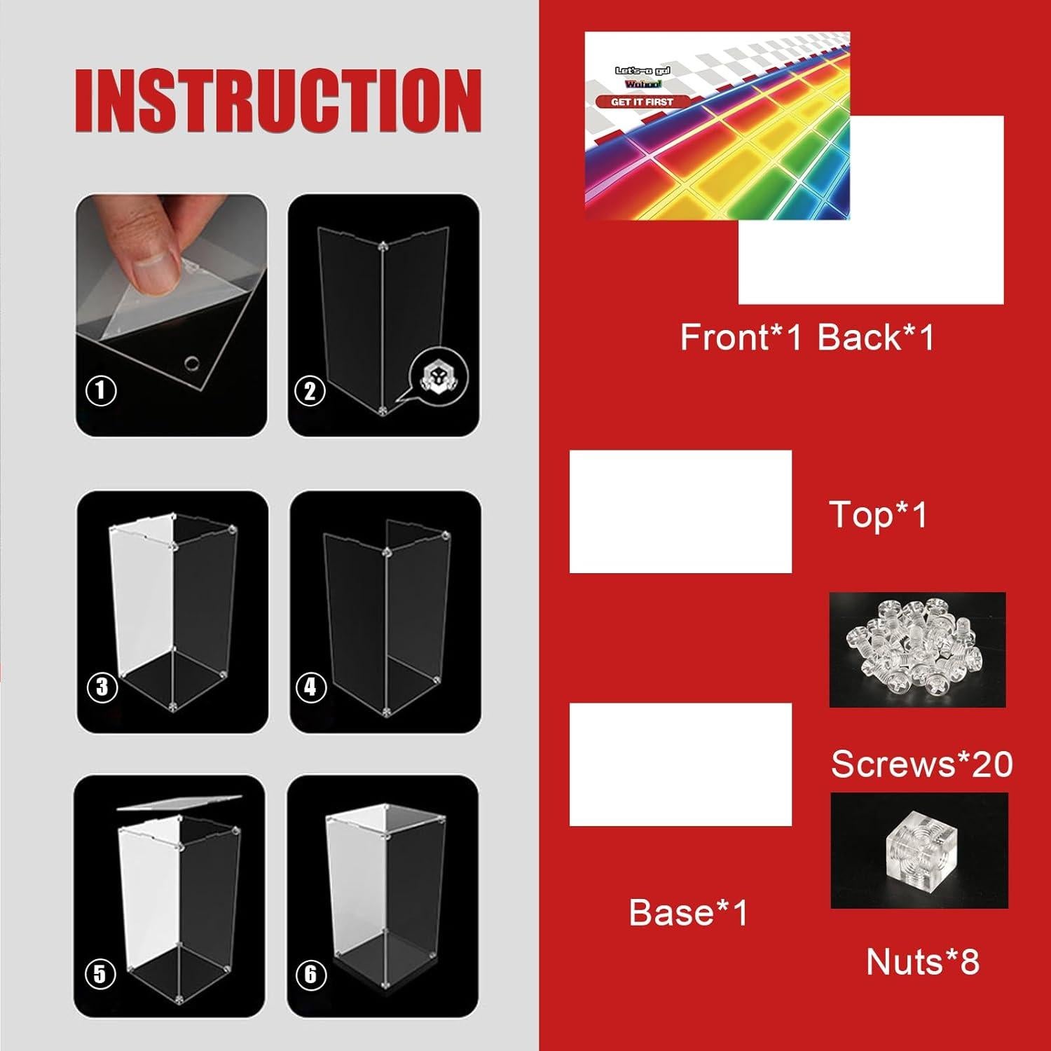 Caja de Exhibición Acrílica NAOCARD para Lego 72037 Mario Kart