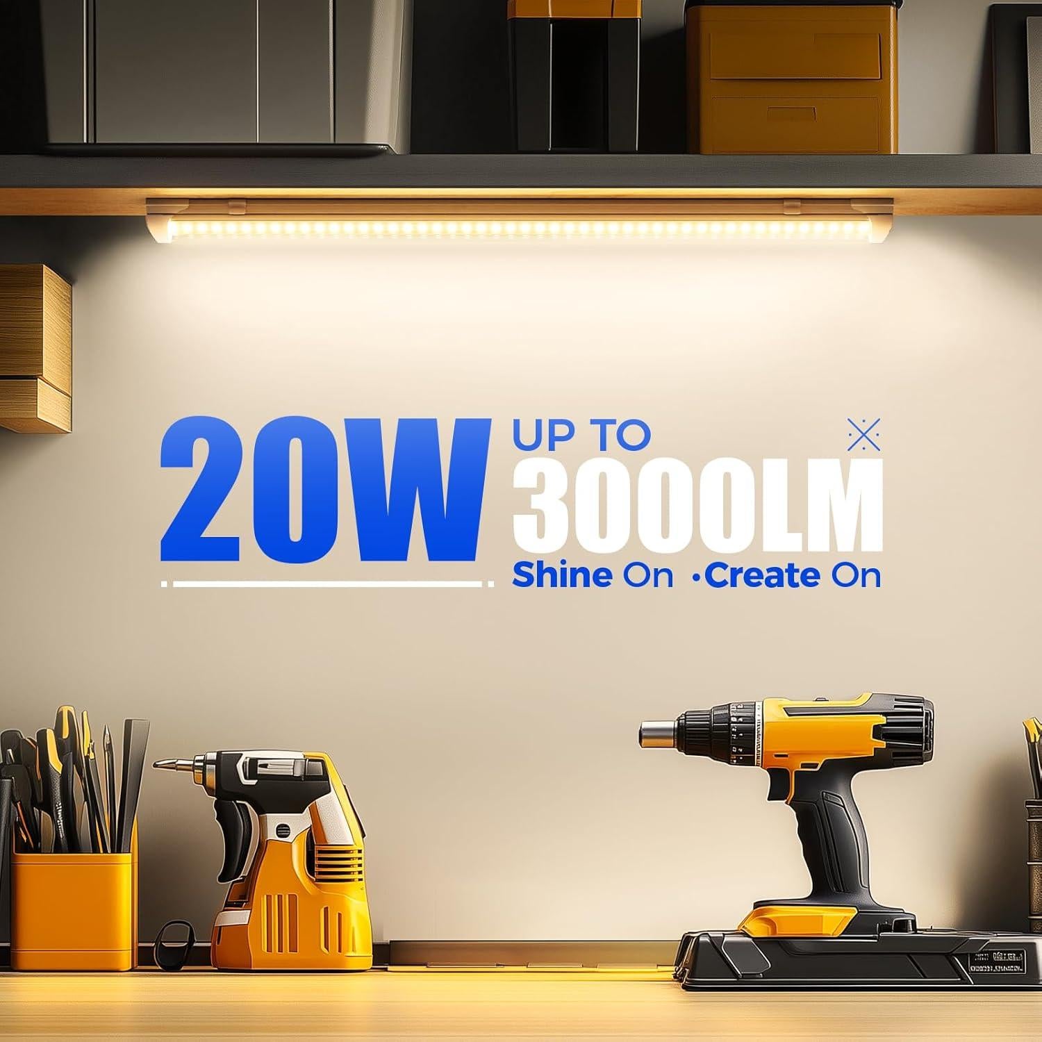 Luz de Taller LED Barrina 2FT 20W 3000K 3000LM 2 Paquetes