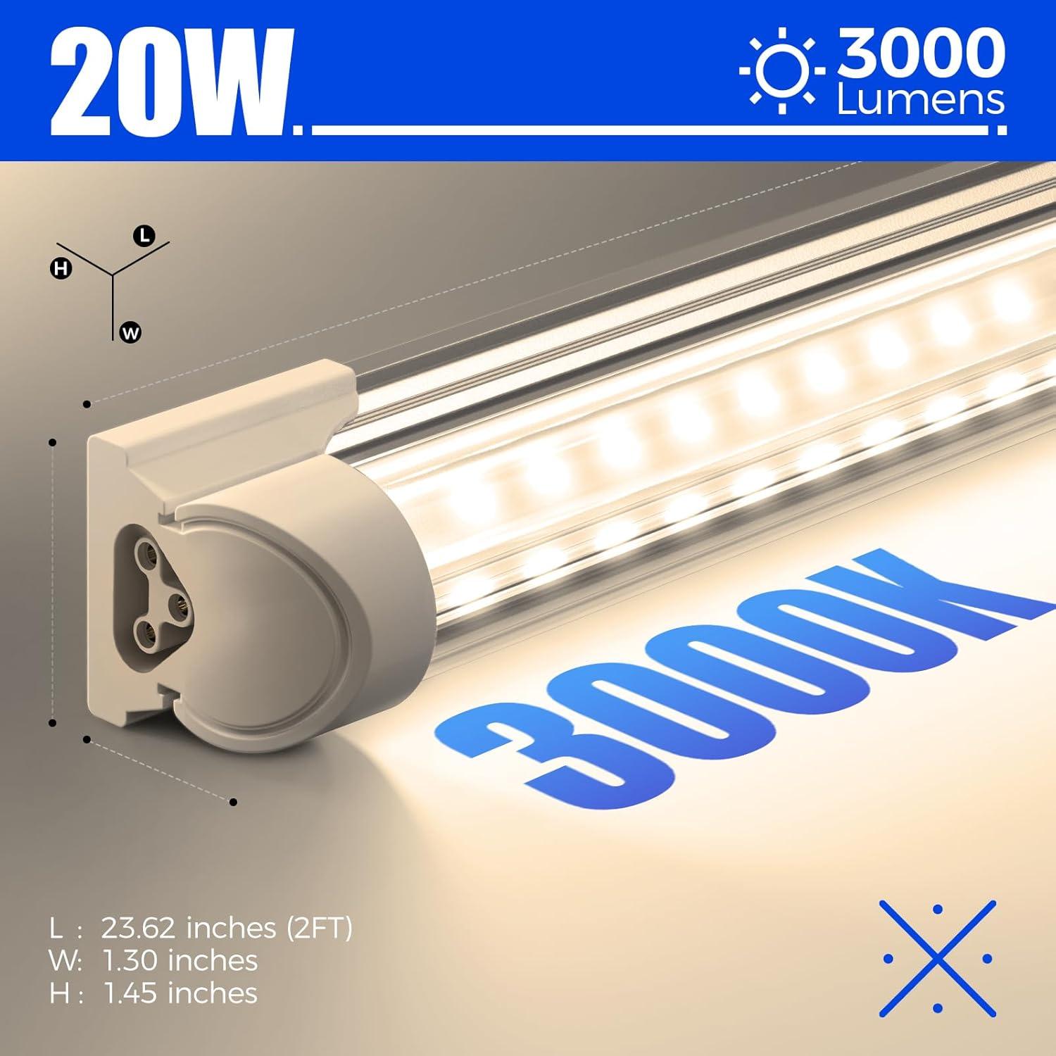 Luz de Taller LED Barrina 2FT 20W 3000K 3000LM 2 Paquetes