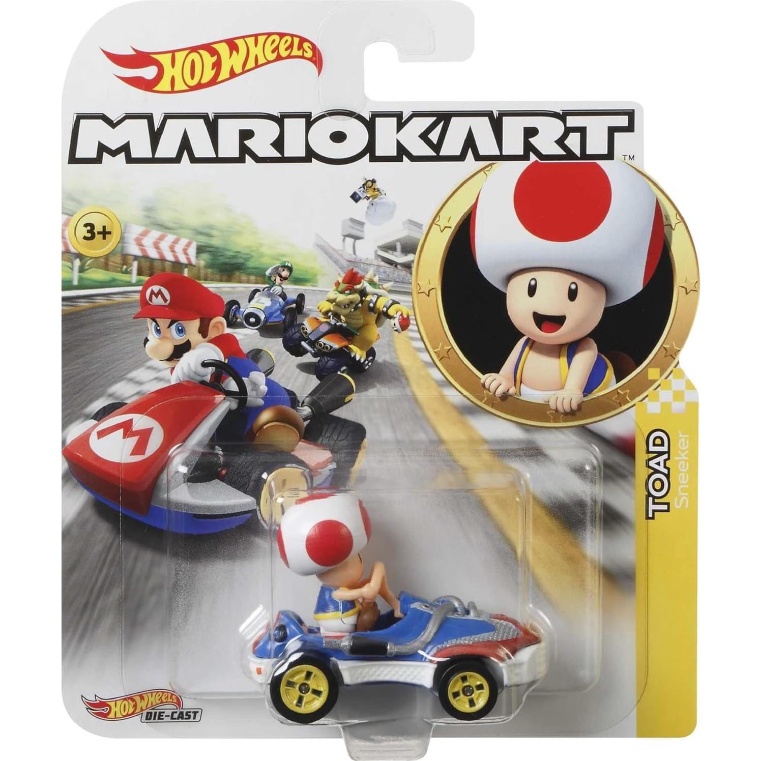 Hot Wheels Mario Kart Toad 1:64 Die-Cast con Vehículo Sneeker