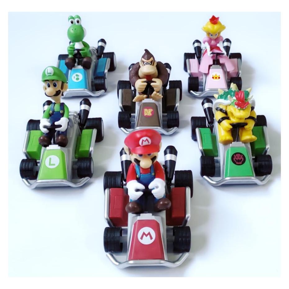 6 Coches de Tirar hacia Atrás Mario Bros - PVC 12cm