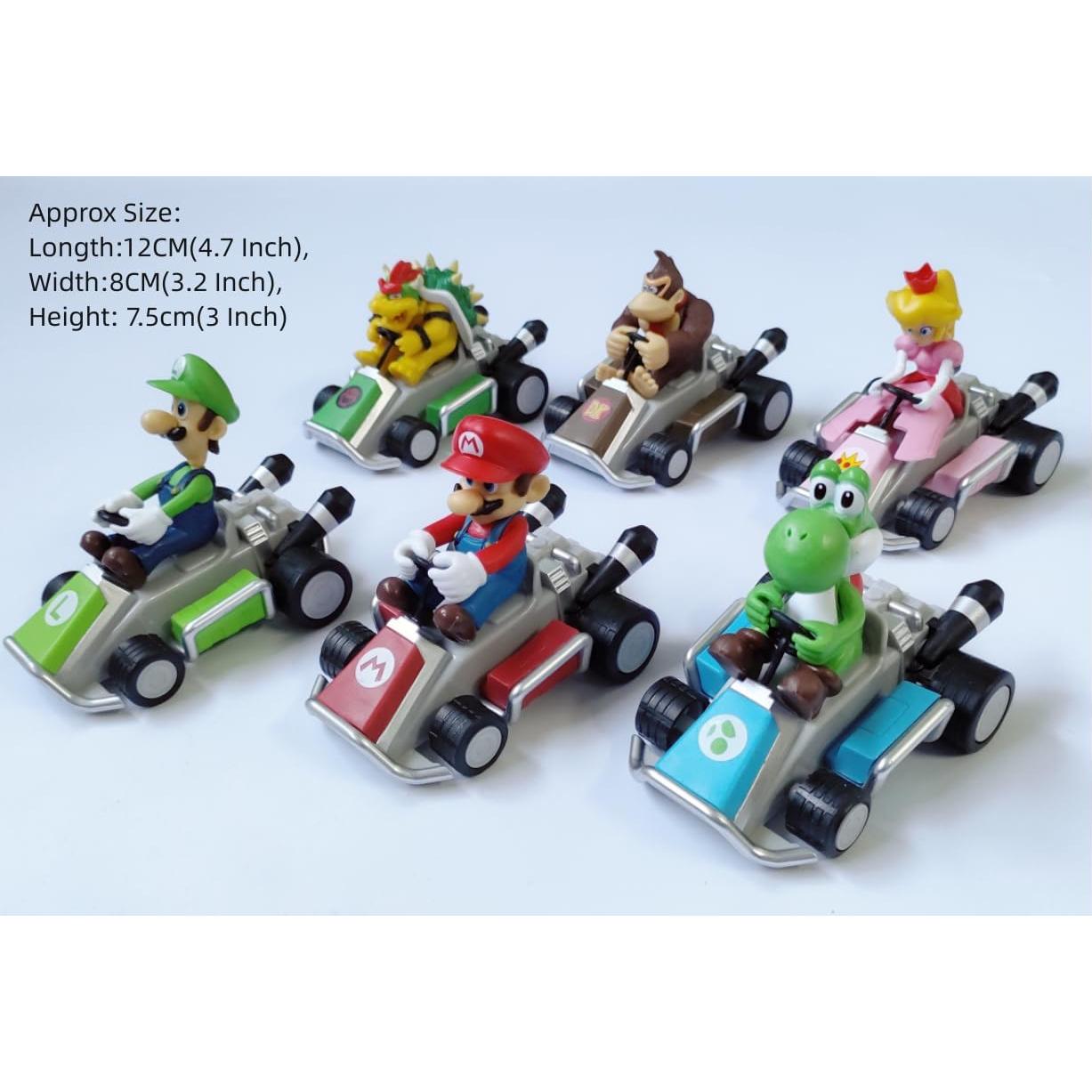 6 Coches de Tirar hacia Atrás Mario Bros - PVC 12cm