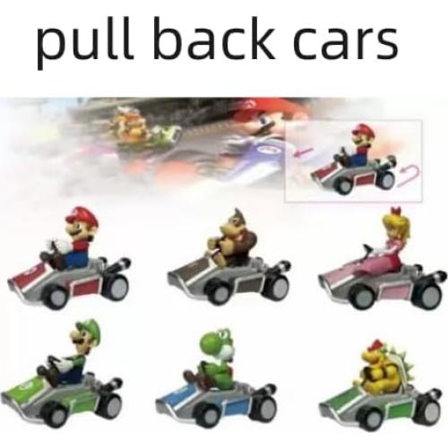 6 Coches de Tirar hacia Atrás Mario Bros - PVC 12cm