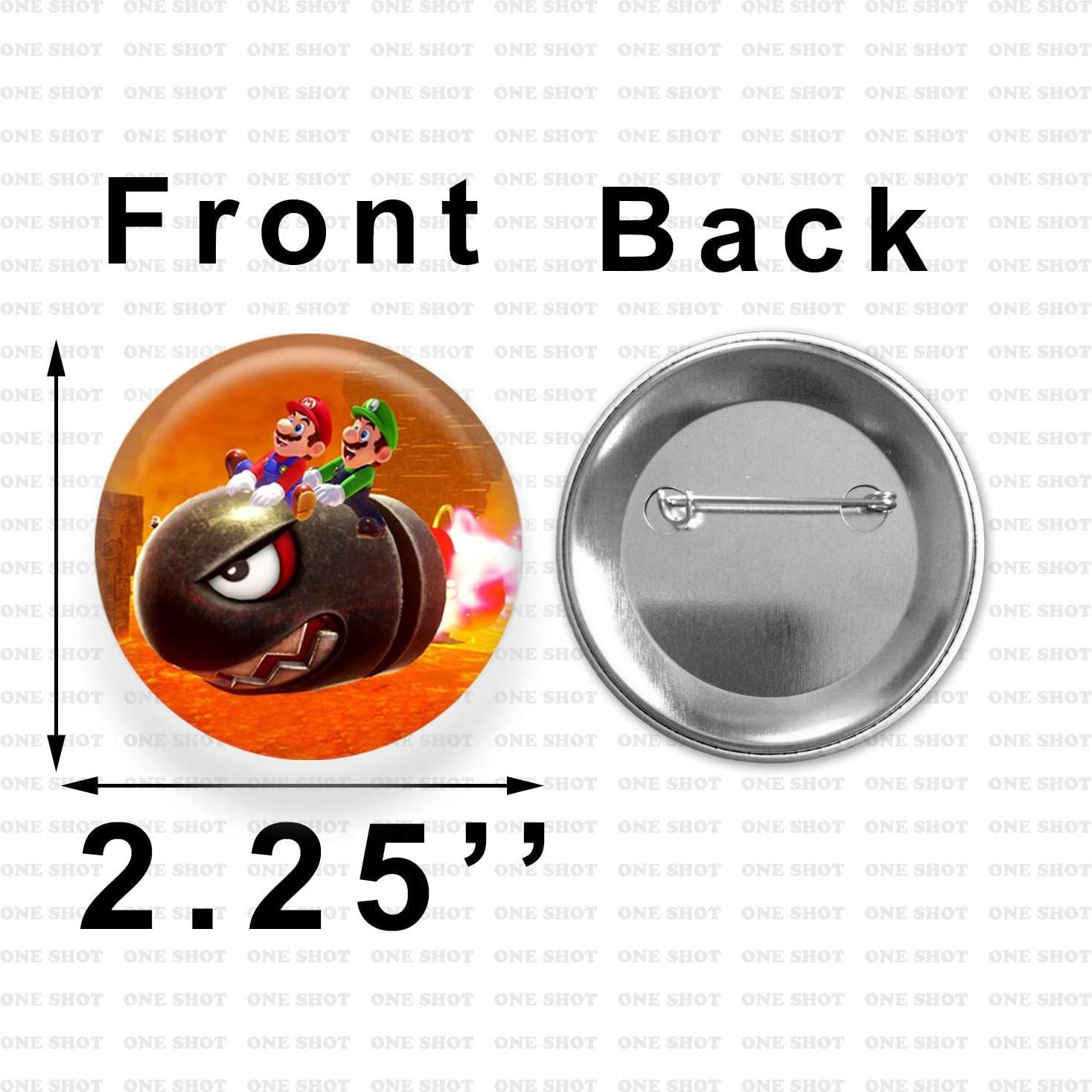 Super Mario Pinback Buttons - Red, Modern, Unisex, Set of 12, 2.25" Party Favors