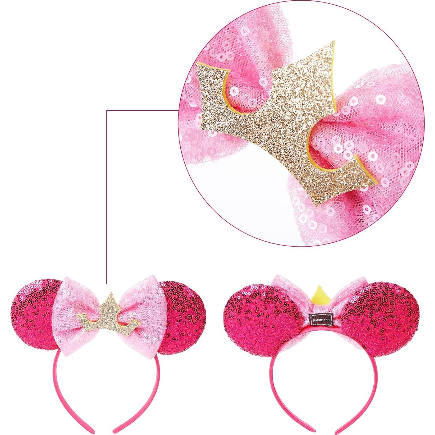 Diadema de Orejas de Ratón Rosa con Lazo Brillante Nuolich