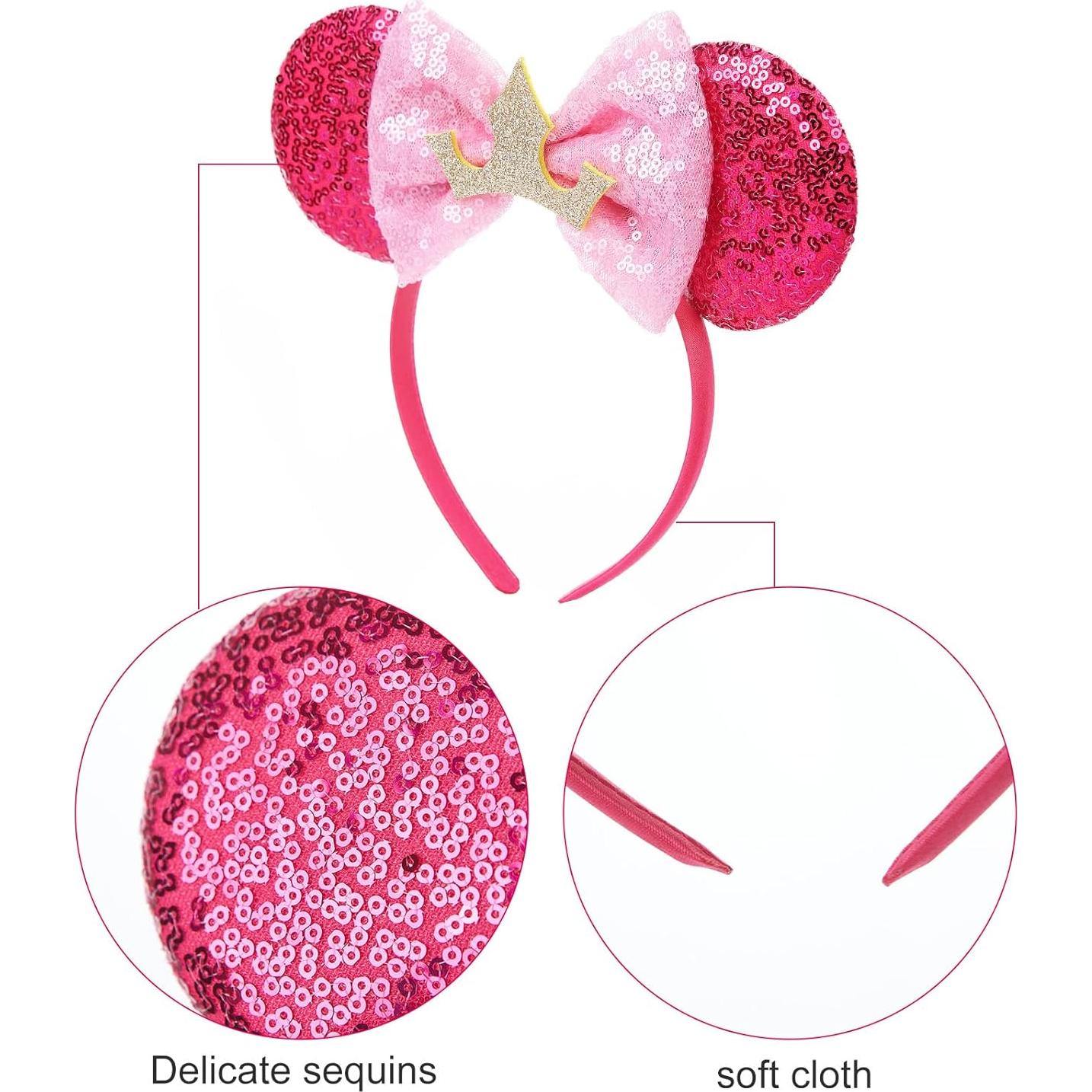 Diadema de Orejas de Ratón Rosa con Lazo Brillante Nuolich