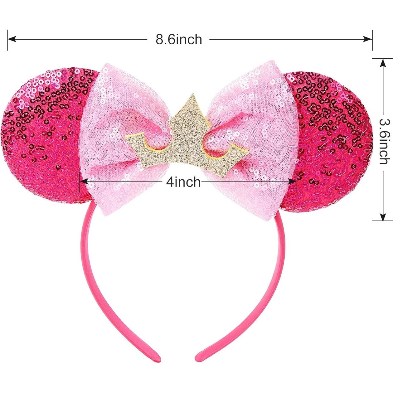 Diadema de Orejas de Ratón Rosa con Lazo Brillante Nuolich