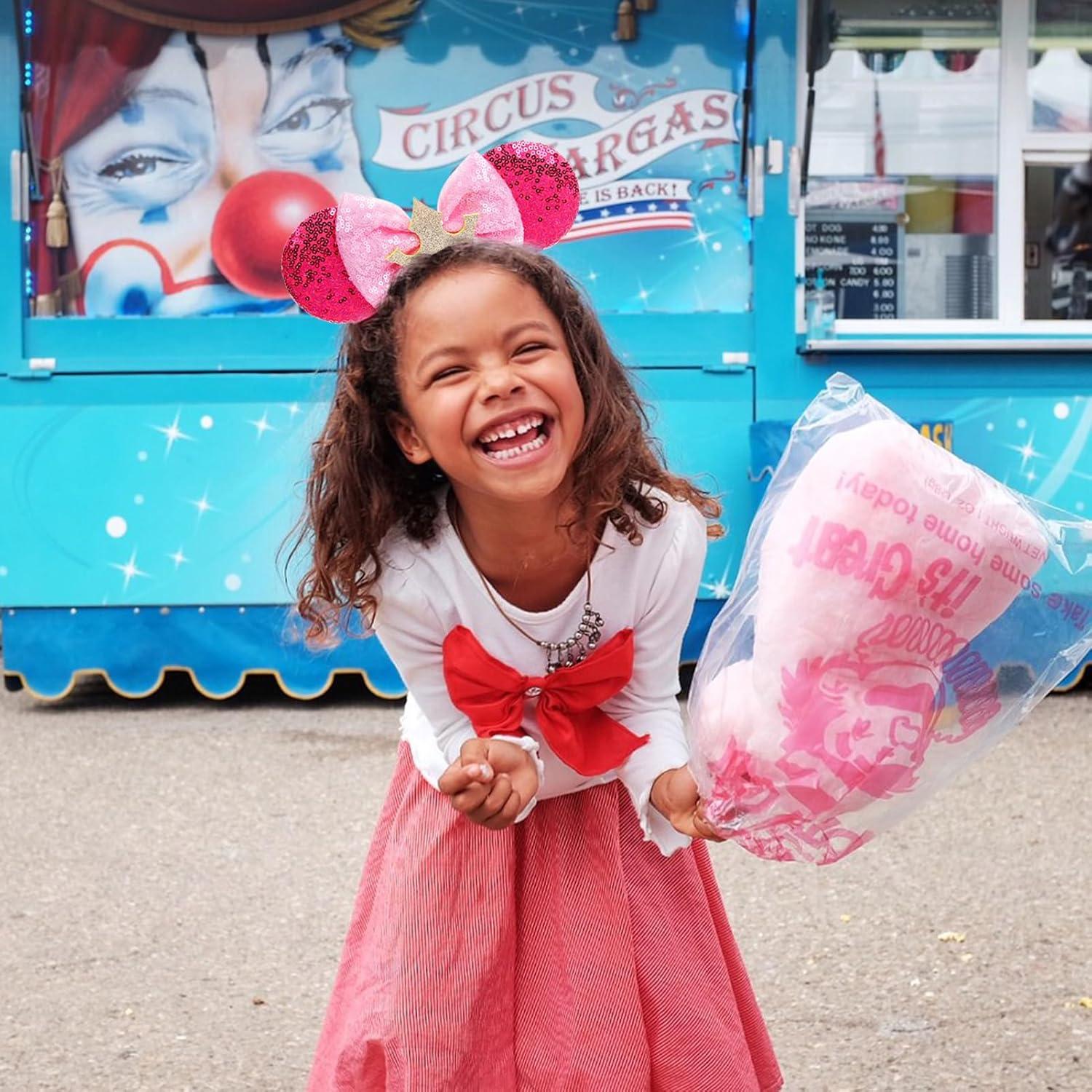 Diadema de Orejas de Ratón Rosa con Lazo Brillante Nuolich