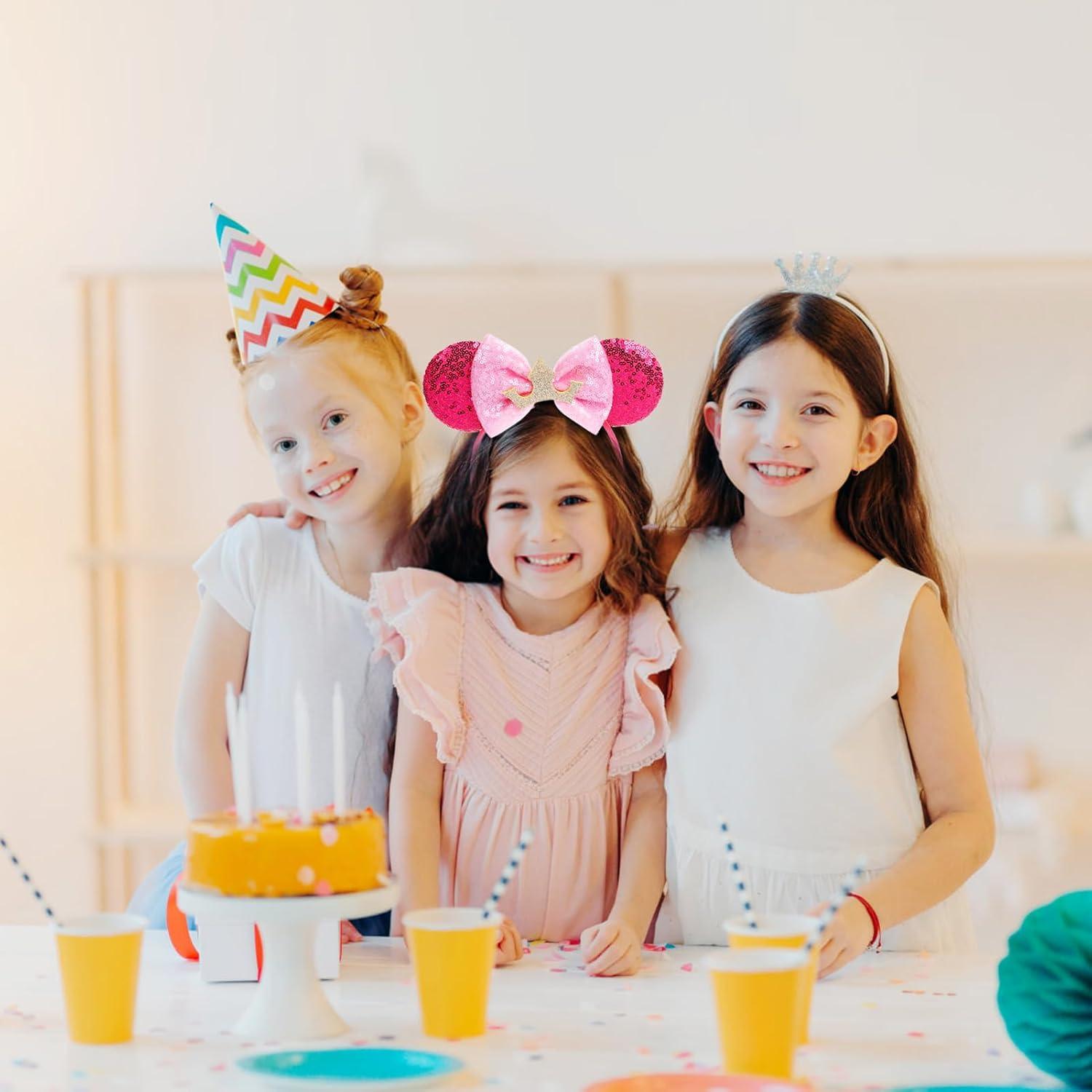 Diadema de Orejas de Ratón Rosa con Lazo Brillante Nuolich
