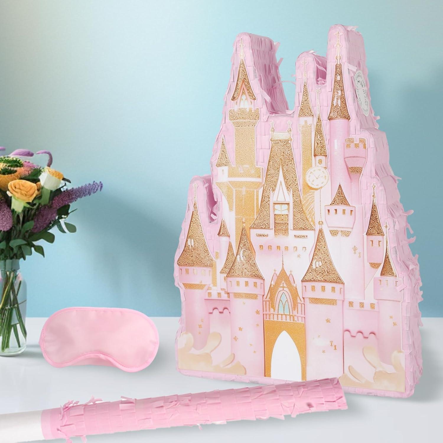 Piñata Castillo de Princesa JOARHONAL - Rosa 42 cm para Cumpleaños