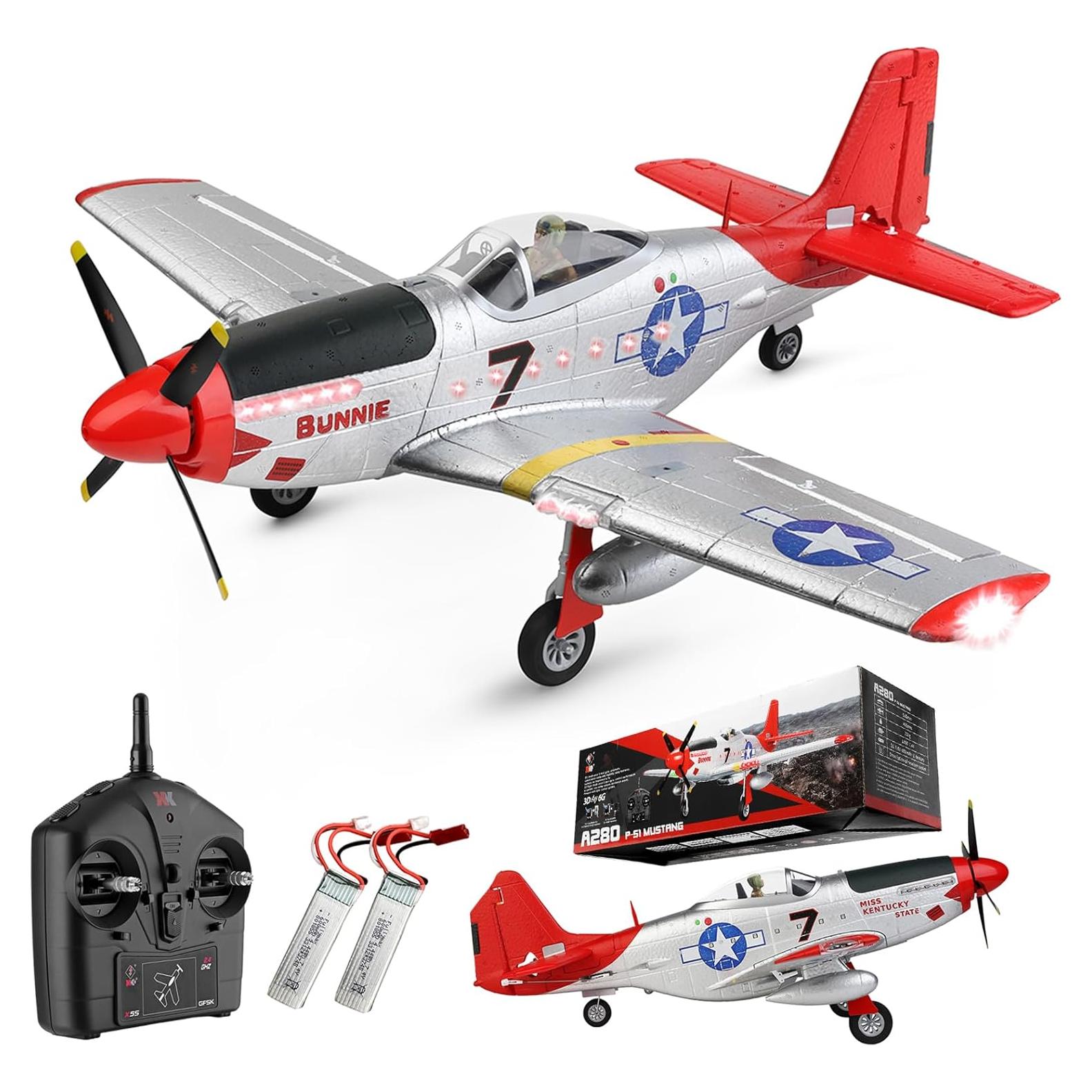 Avión RC P51 Mustang 560mm 4CH con 2 baterías y LED