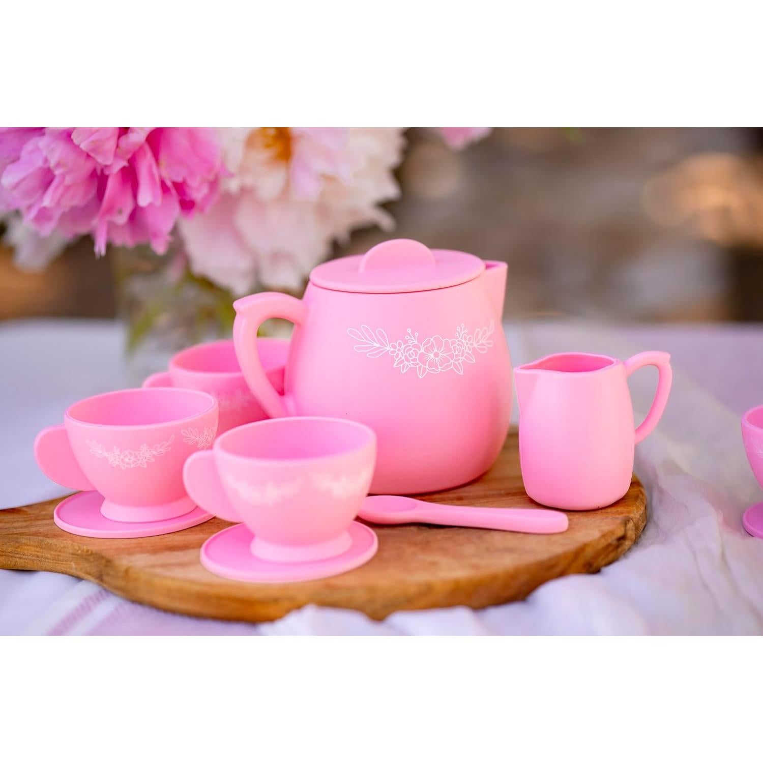 Juego de Té de Silicona Floral Kangde para Niñas 3-6 Años