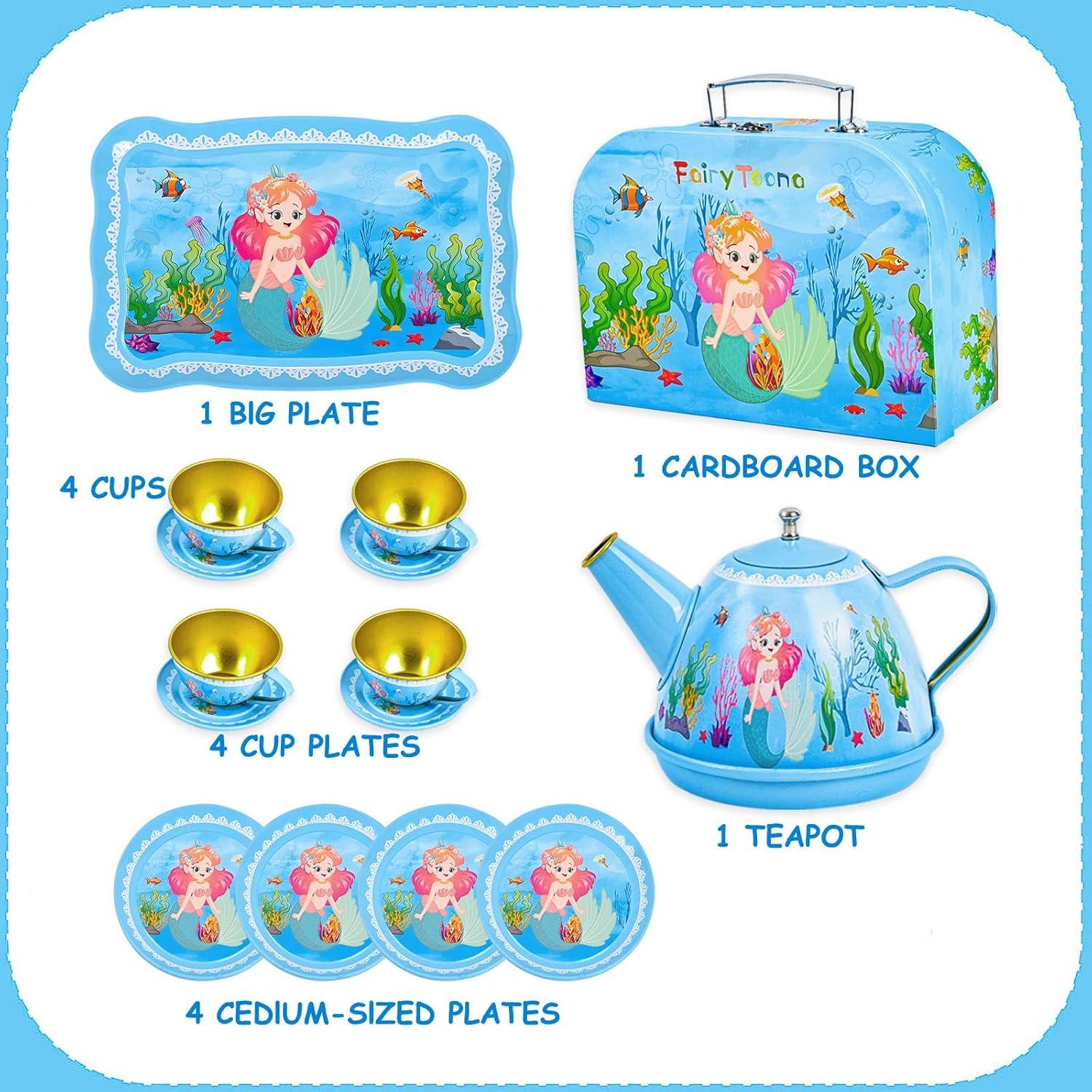 Juego de Té Sirena Fairy Toona 15 Piezas para Niñas 3-6 Años