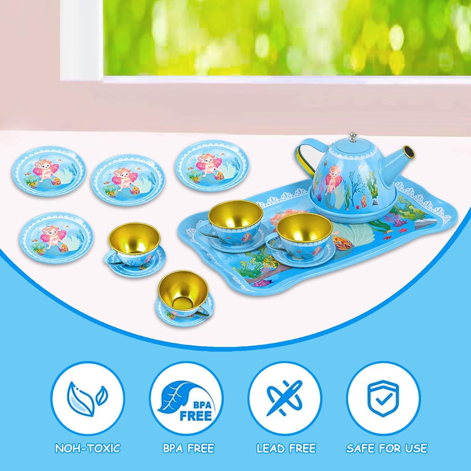 Juego de Té Sirena Fairy Toona 15 Piezas para Niñas 3-6 Años