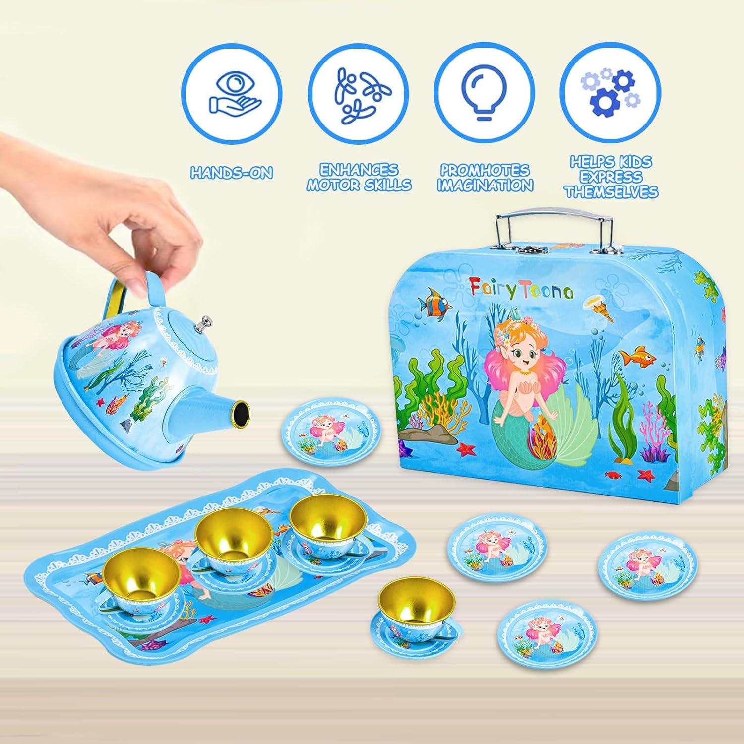 Juego de Té Sirena Fairy Toona 15 Piezas para Niñas 3-6 Años