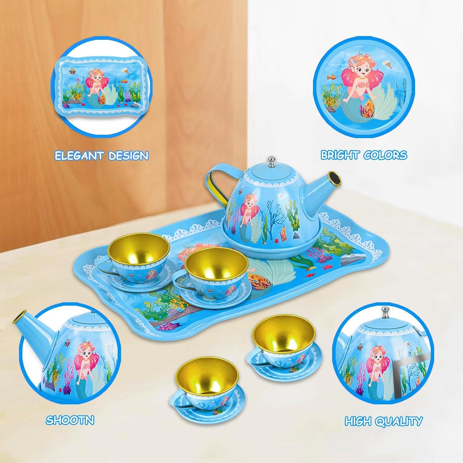 Juego de Té Sirena Fairy Toona 15 Piezas para Niñas 3-6 Años