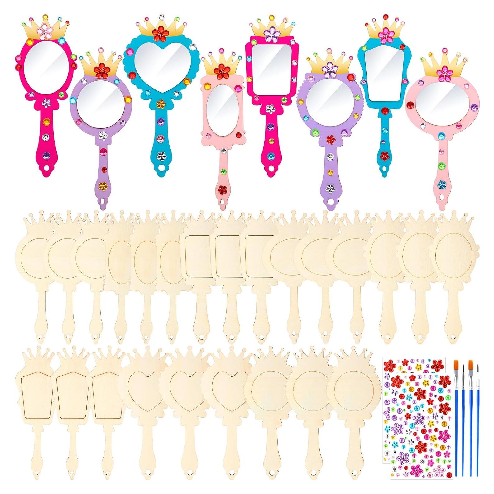 Paquete de 24 Espejos de Madera DIY RoundFunny para Niñas