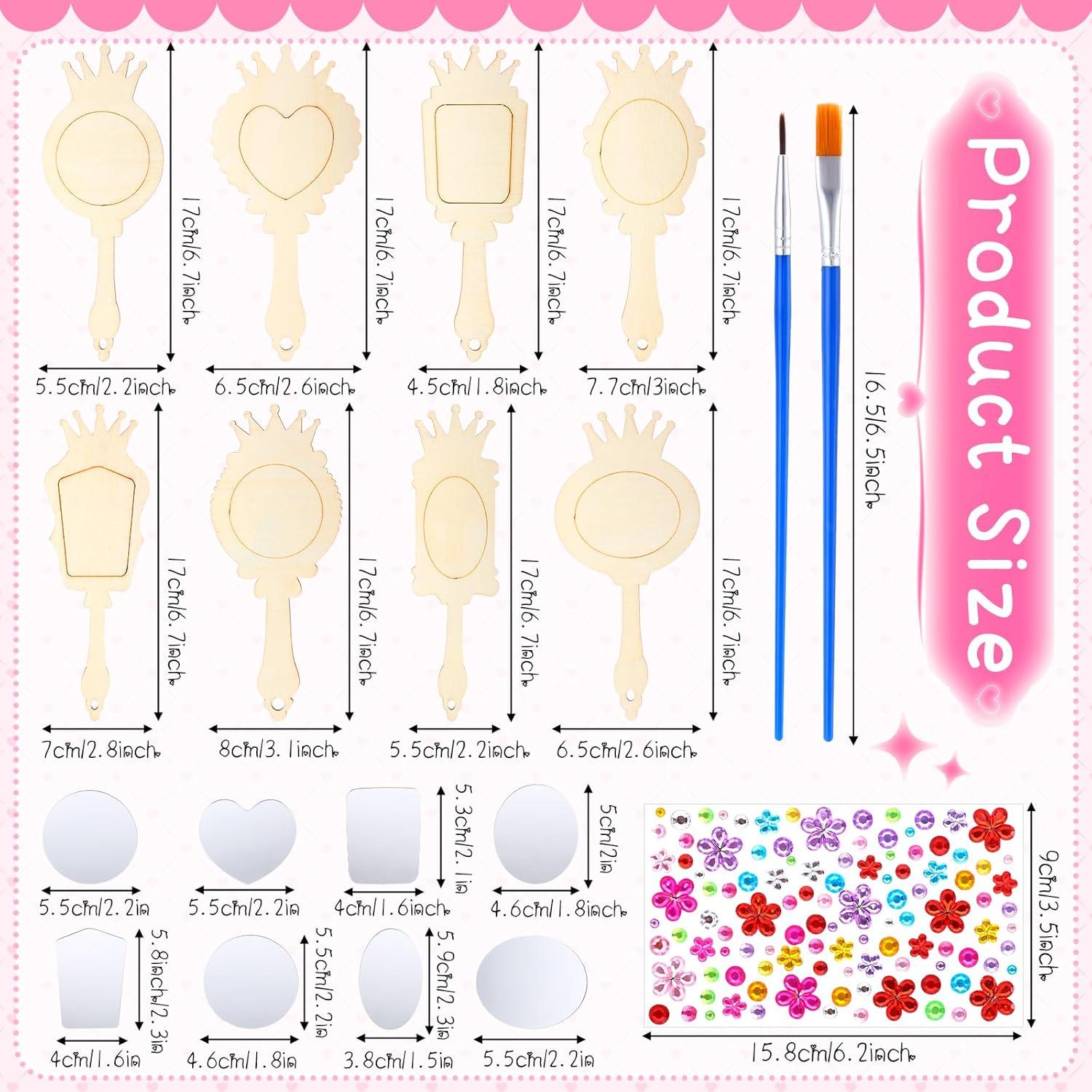 Paquete de 24 Espejos de Madera DIY RoundFunny para Niñas