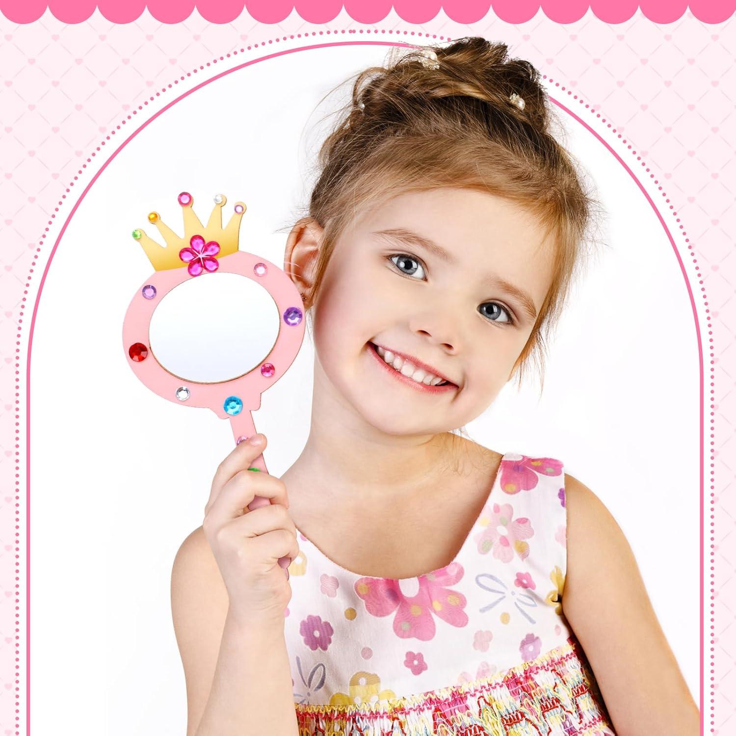 Paquete de 24 Espejos de Madera DIY RoundFunny para Niñas