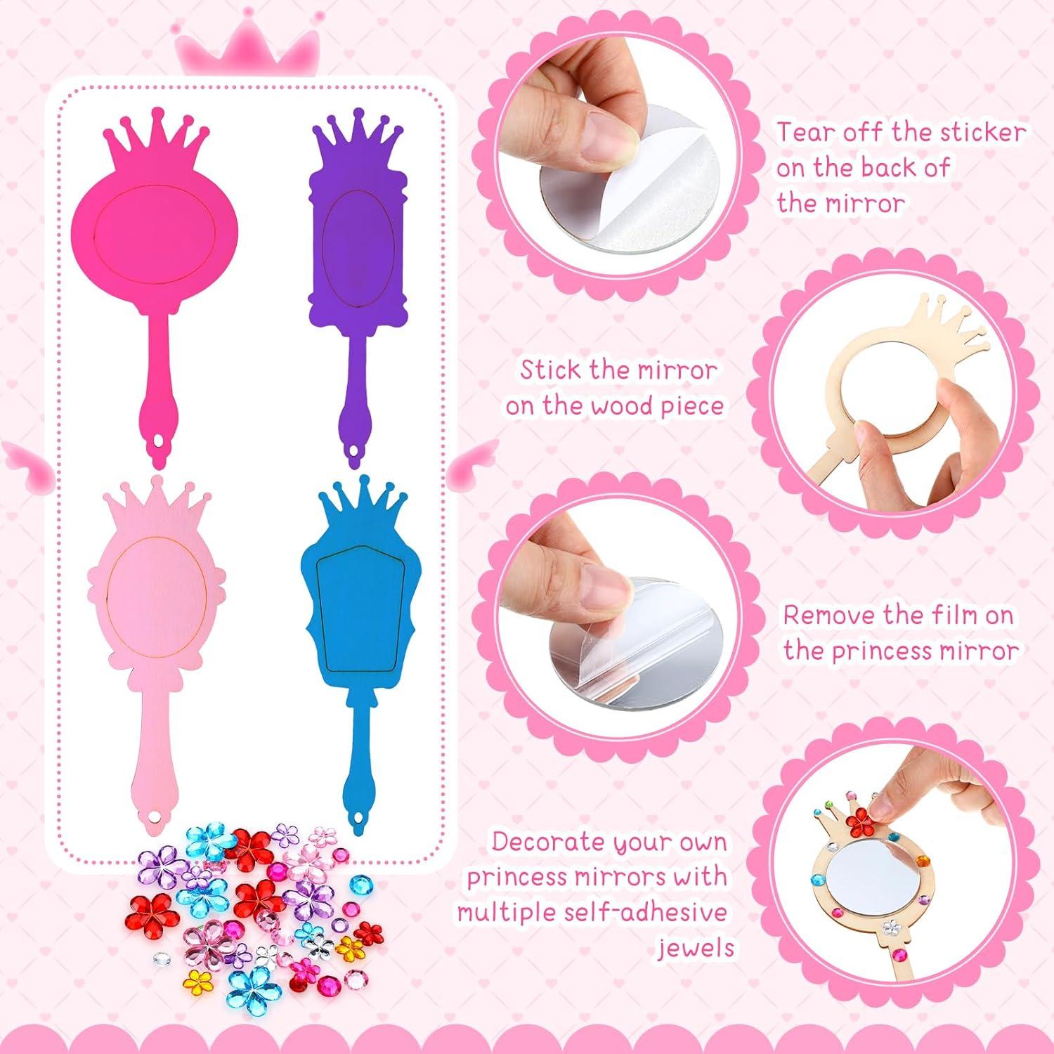 Paquete de 24 Espejos de Madera DIY RoundFunny para Niñas