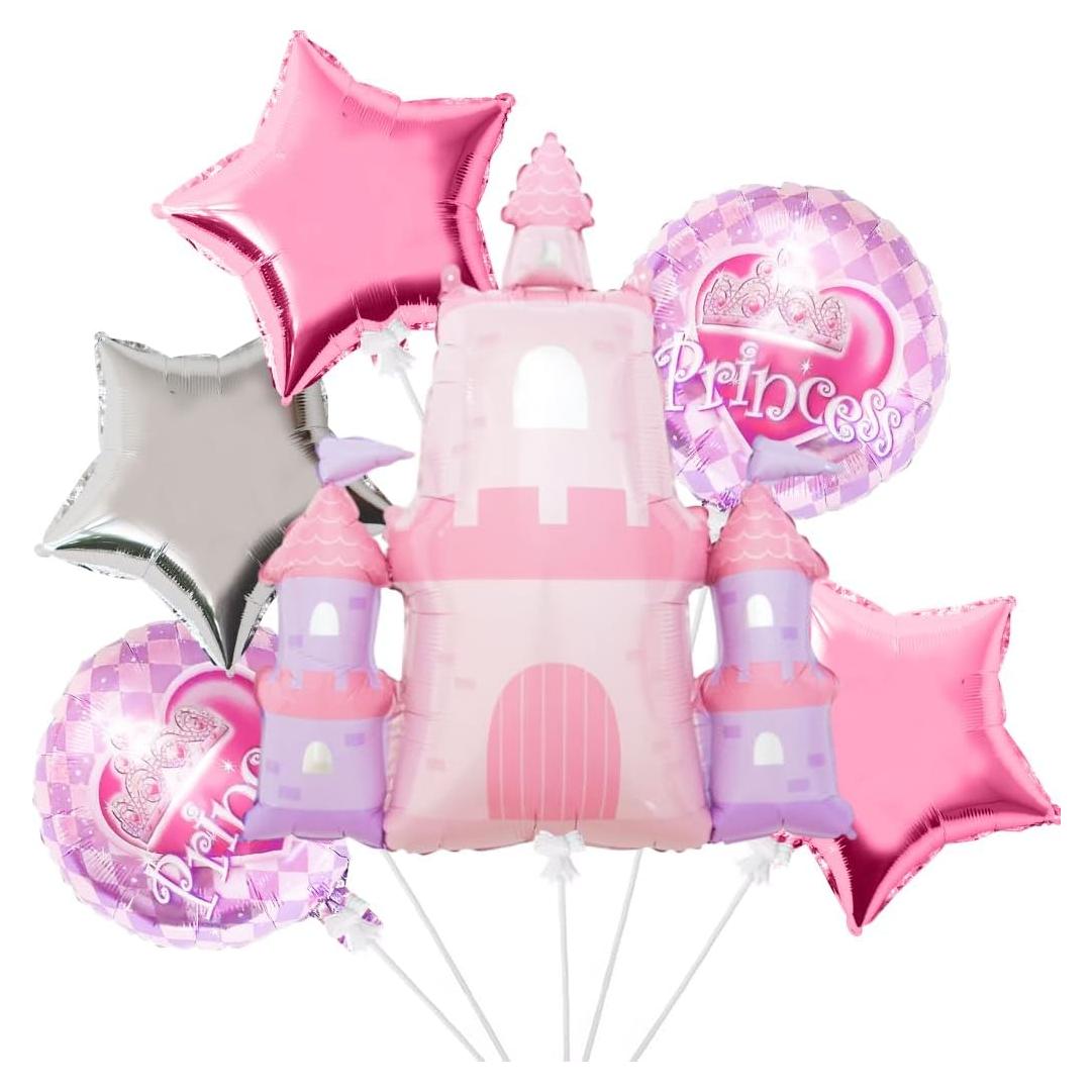 Globos de Fiesta Princesa Mylar Rosa 6 Piezas 81.5x76.2cm