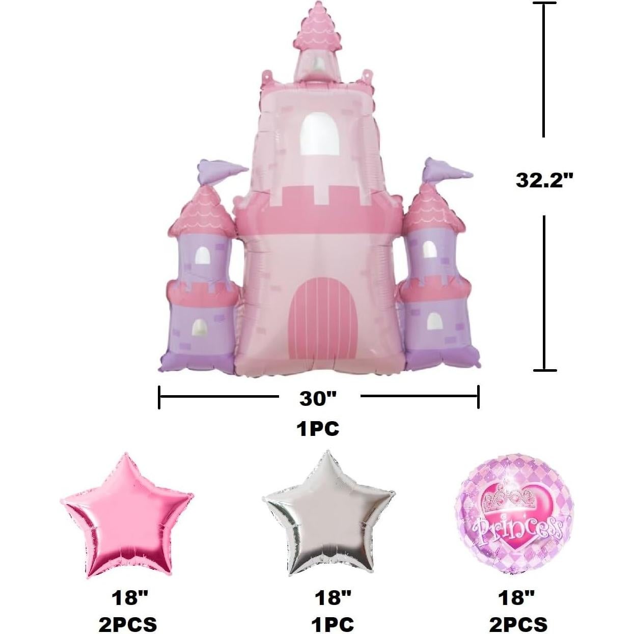 Globos de Fiesta Princesa Mylar Rosa 6 Piezas 81.5x76.2cm