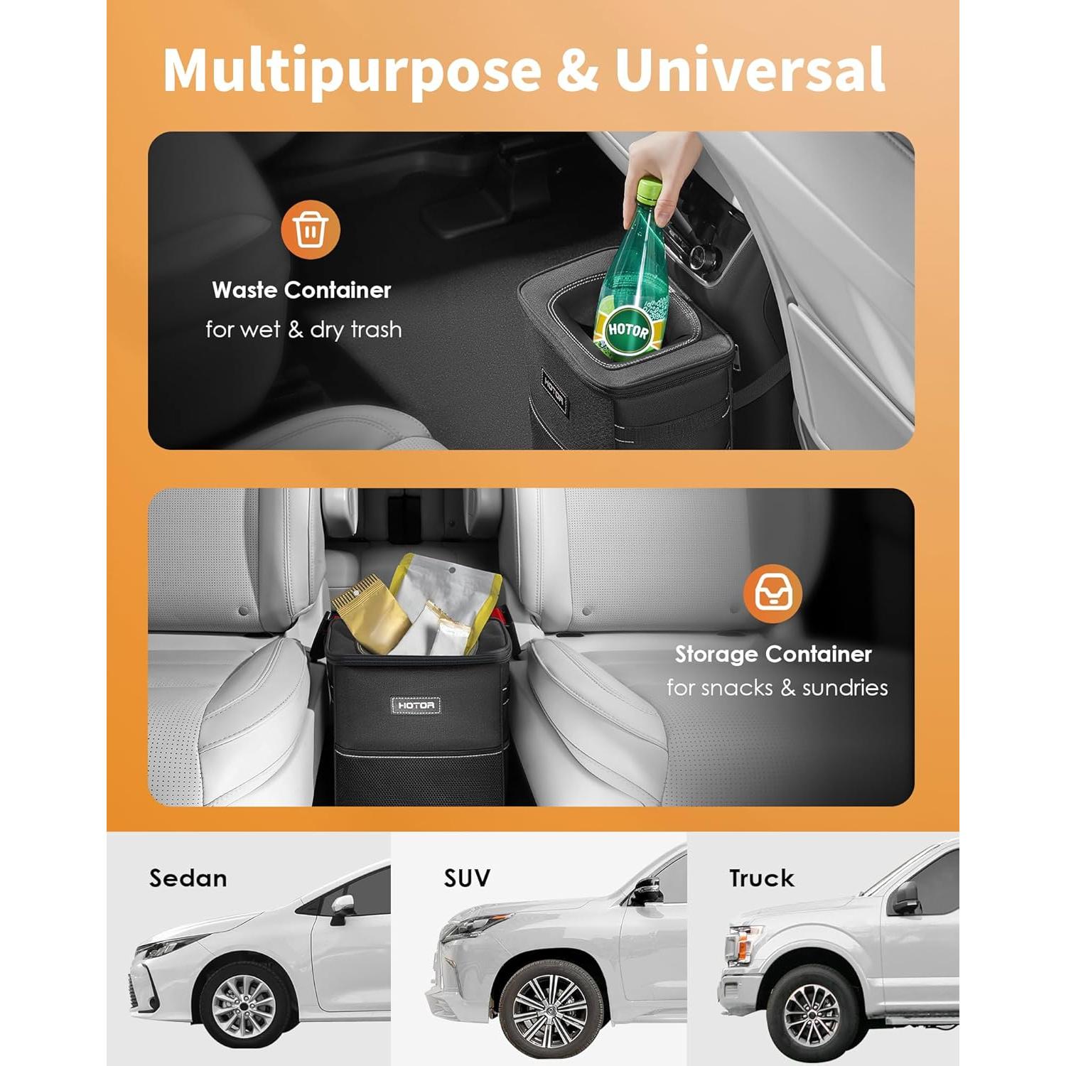 Basurero de Coche HOTOR 2 Galones Impermeable Negro