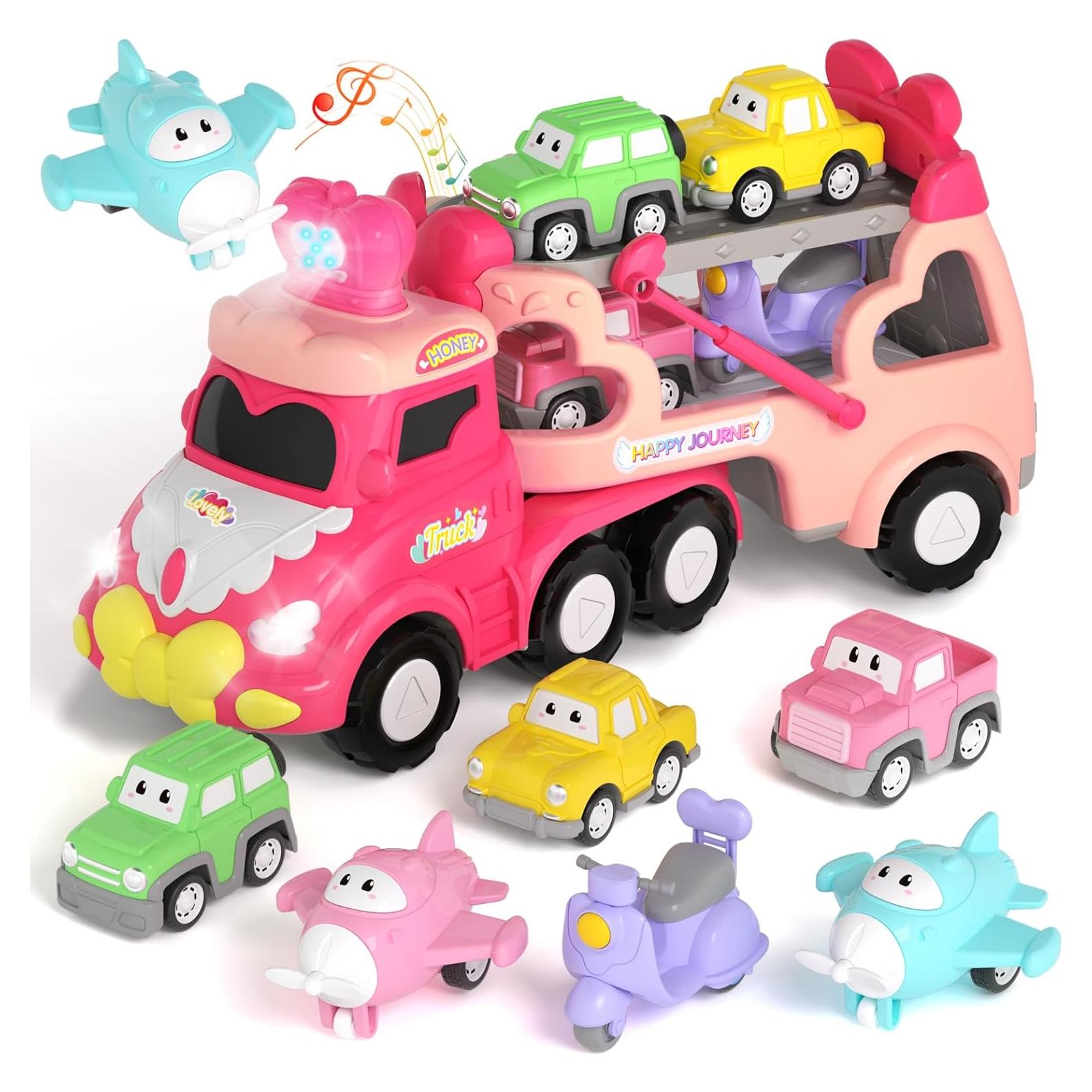 Set de Juguetes de Camiones Newcrave 7 en 1 para Niñas 1-3 Años