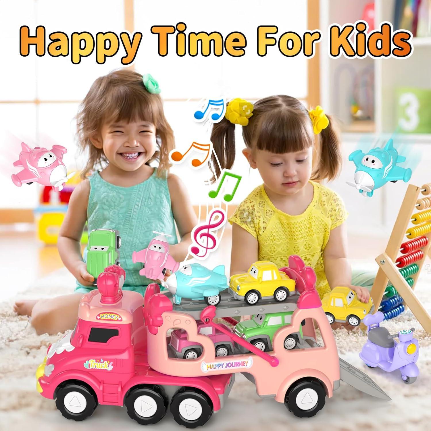 Set de Juguetes de Camiones Newcrave 7 en 1 para Niñas 1-3 Años