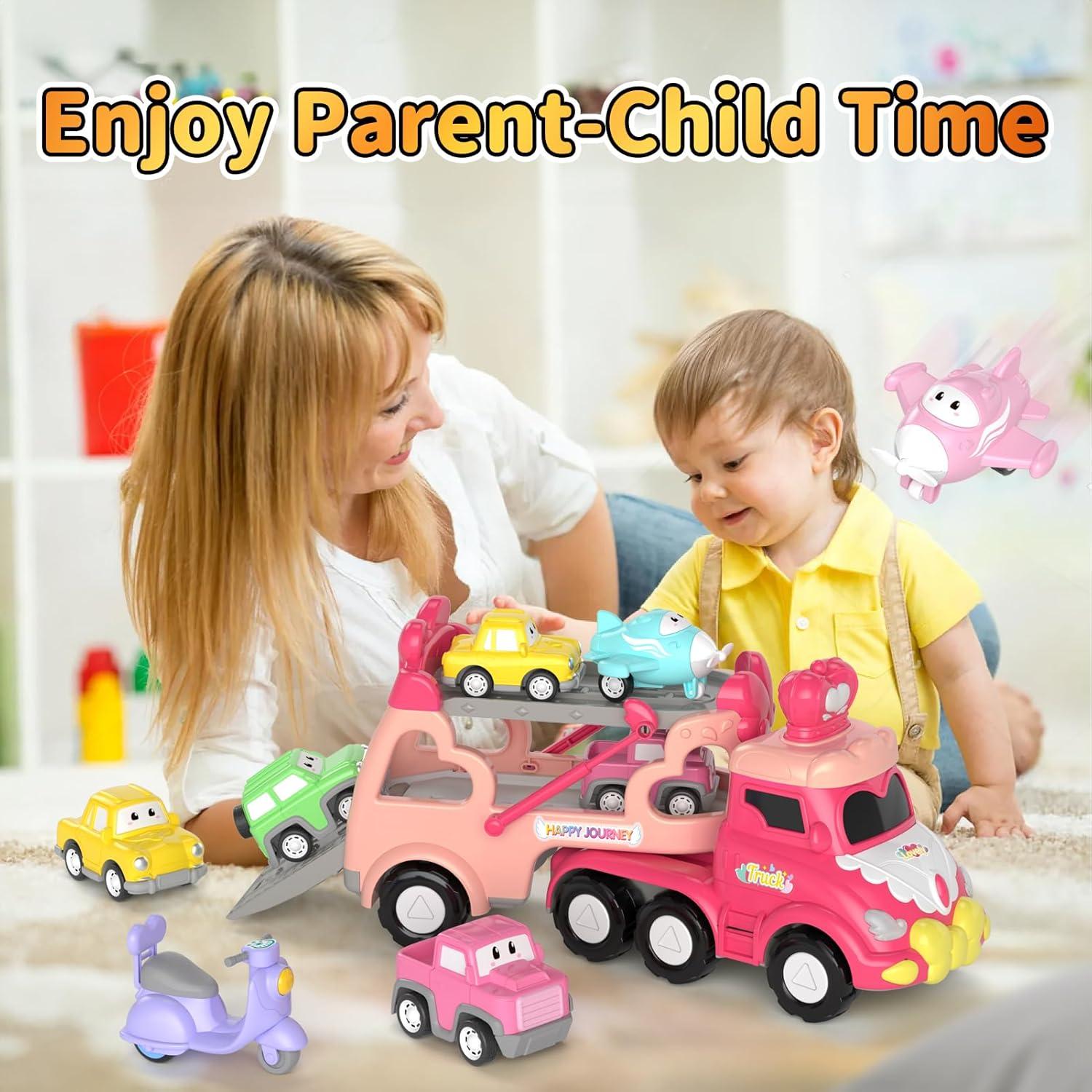 Set de Juguetes de Camiones Newcrave 7 en 1 para Niñas 1-3 Años