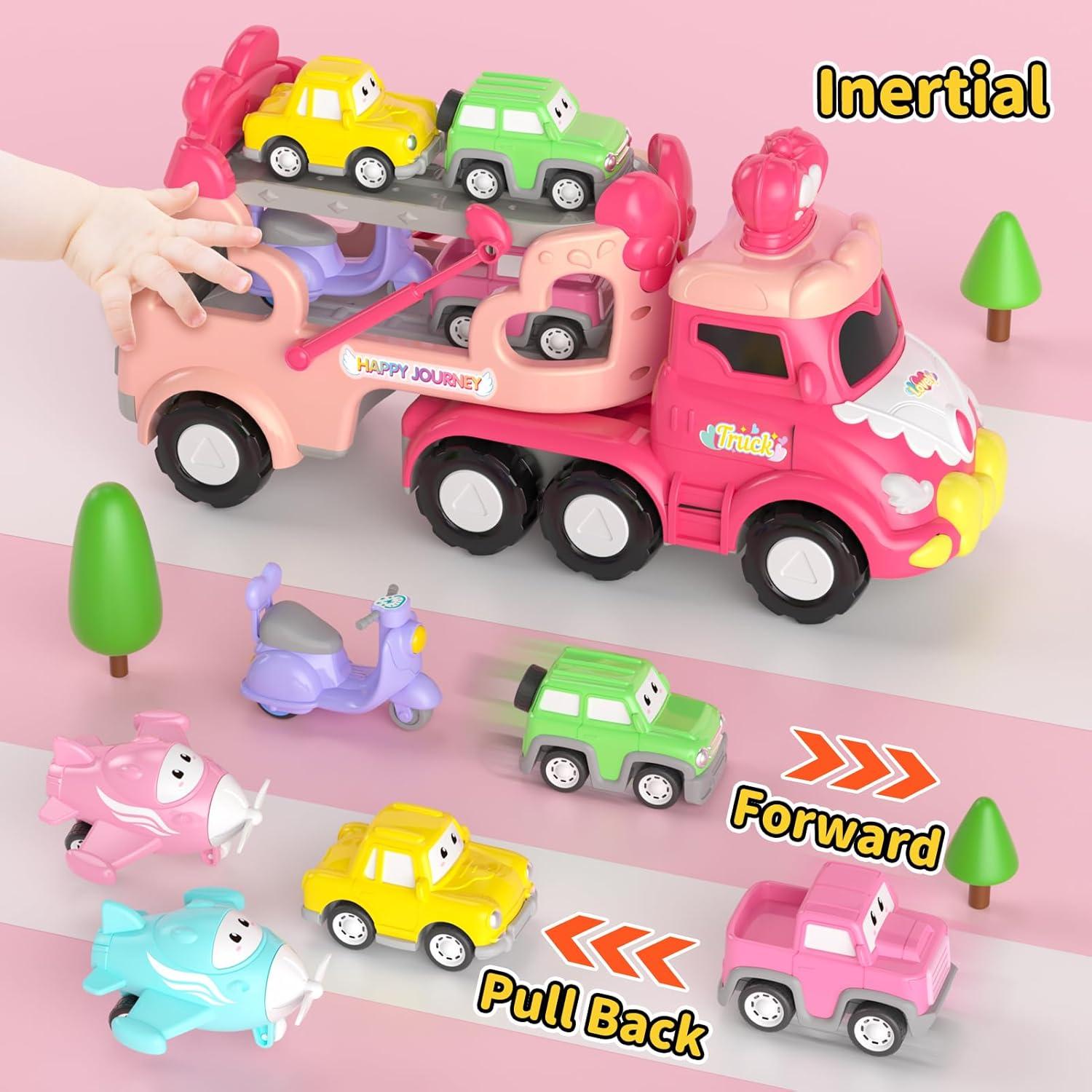 Set de Juguetes de Camiones Newcrave 7 en 1 para Niñas 1-3 Años