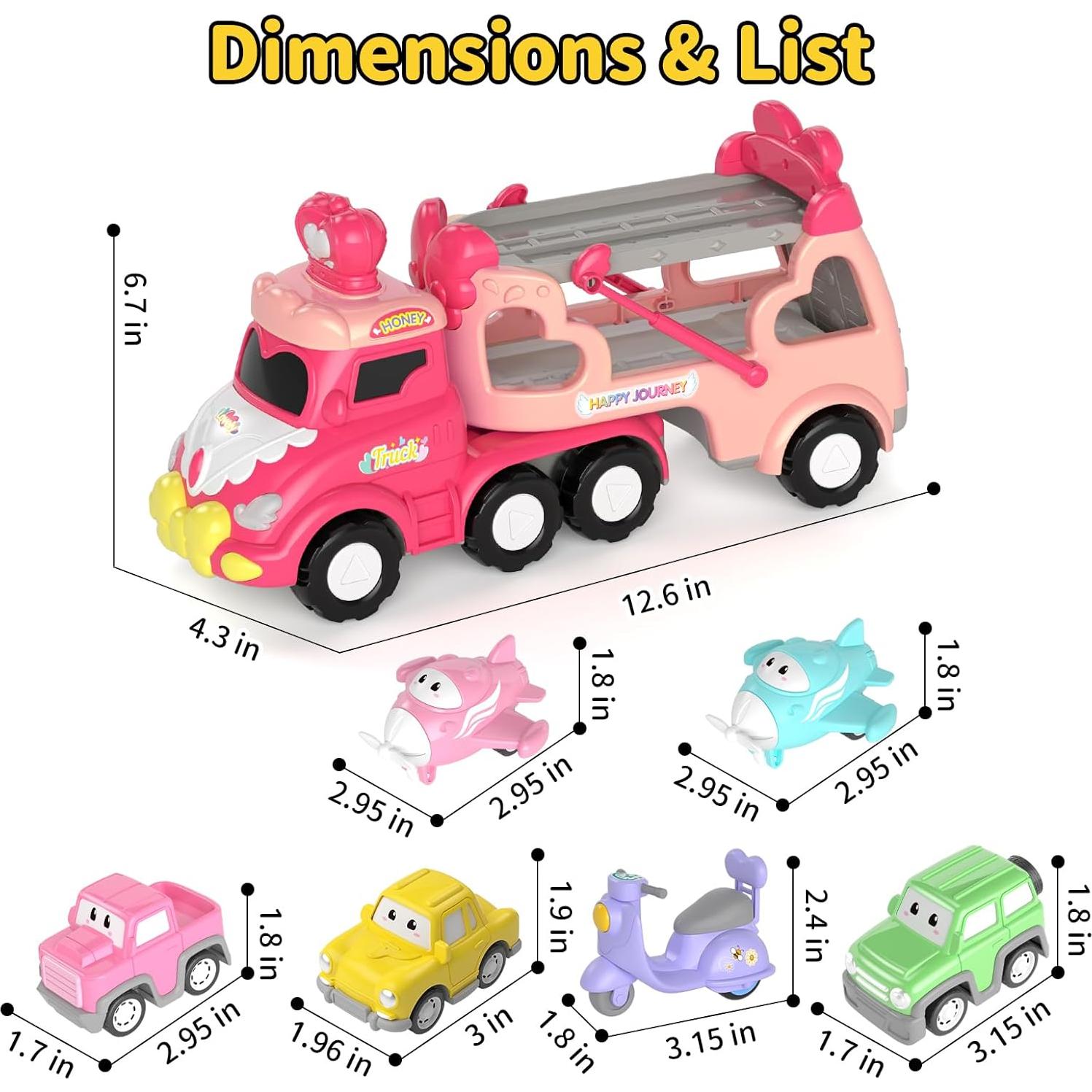 Set de Juguetes de Camiones Newcrave 7 en 1 para Niñas 1-3 Años