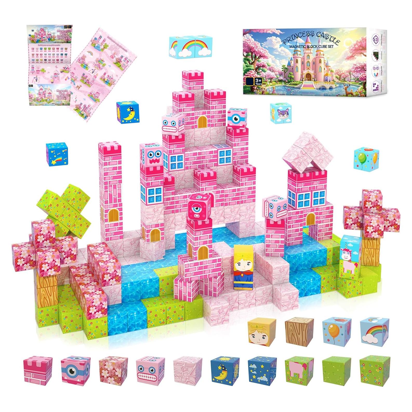Bloques Magnéticos WSHIMIN Castillo Rosa 32 Piezas Juguete Educativo