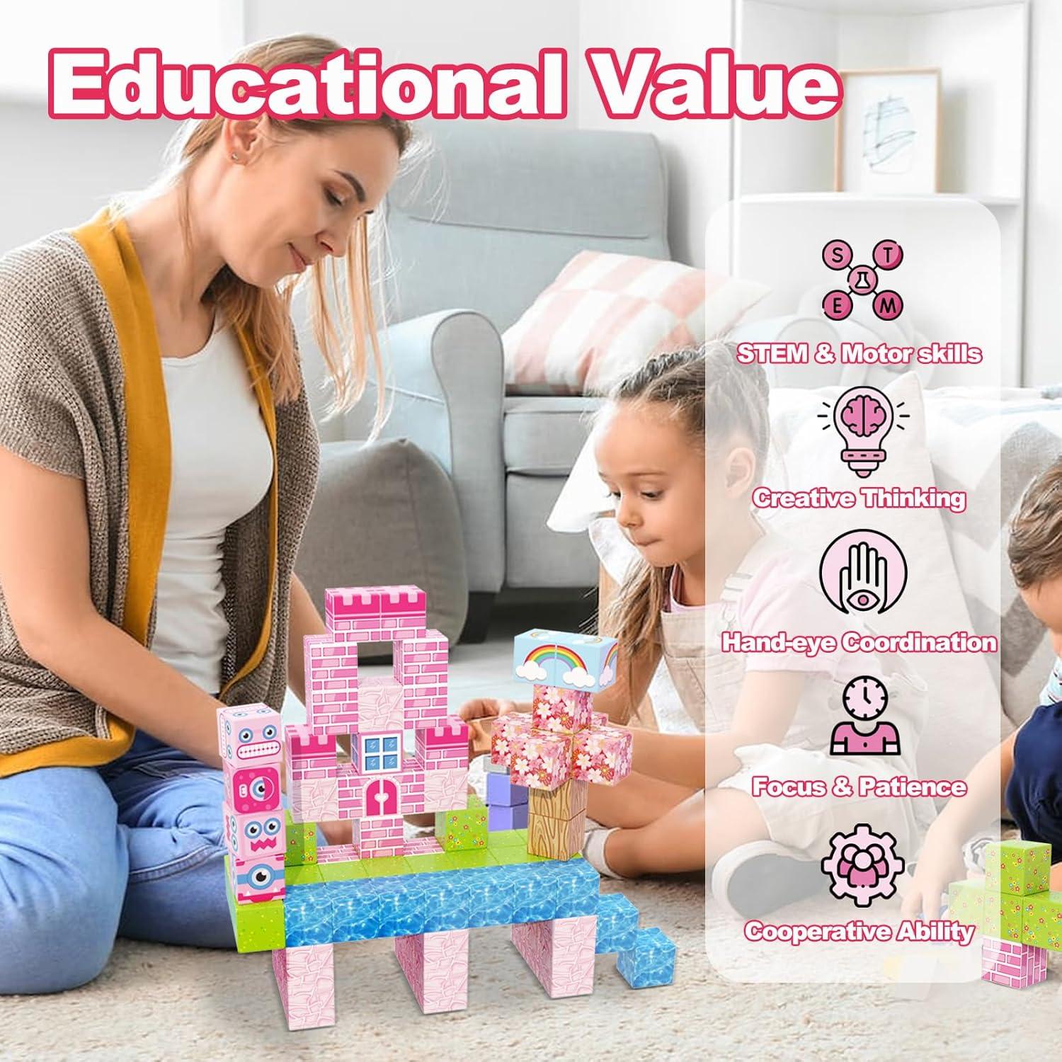 Bloques Magnéticos WSHIMIN Castillo Rosa 32 Piezas Juguete Educativo