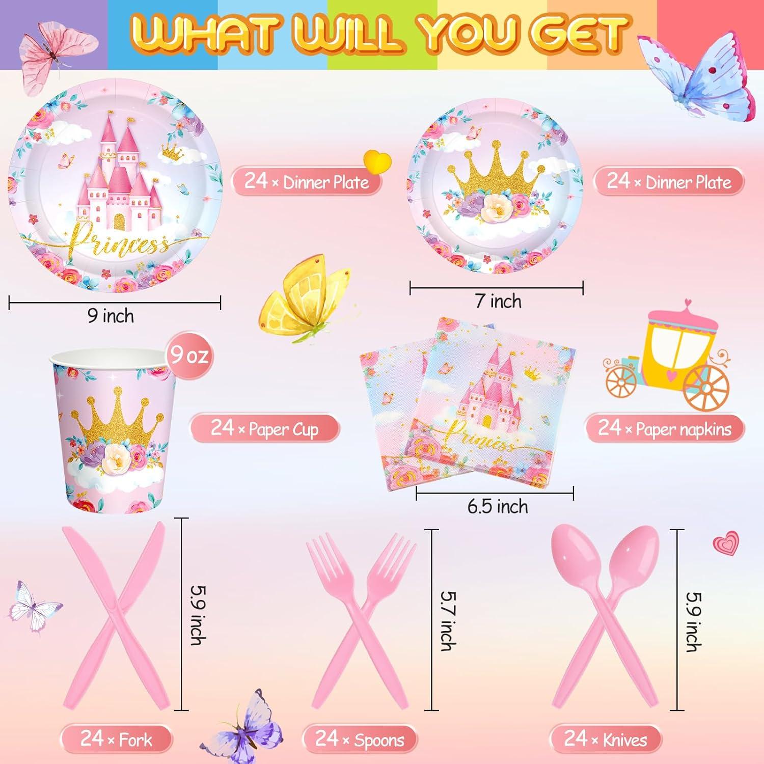 Juego de Vajilla Desechable Princesa Meanplan 168 Pcs 24 Invitados