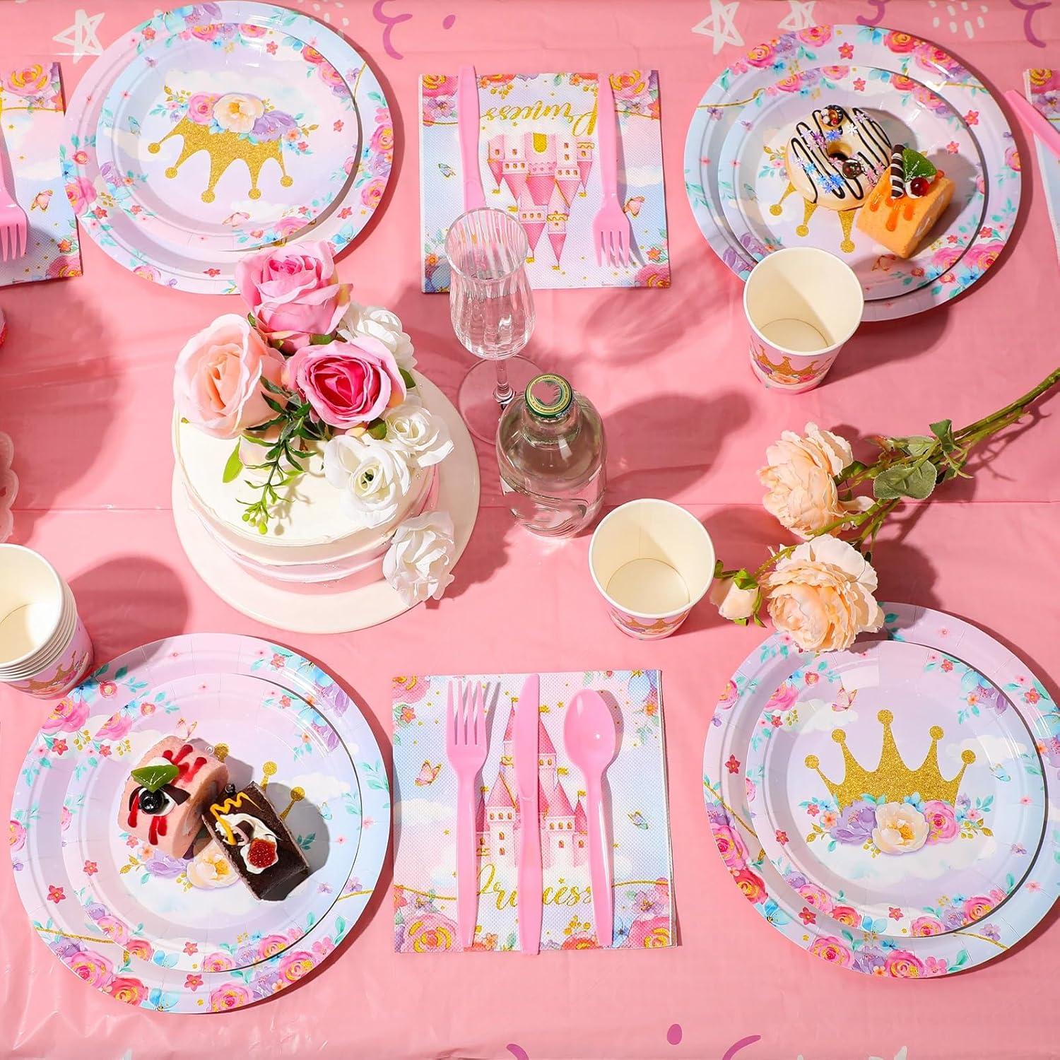 Juego de Vajilla Desechable Princesa Meanplan 168 Pcs 24 Invitados