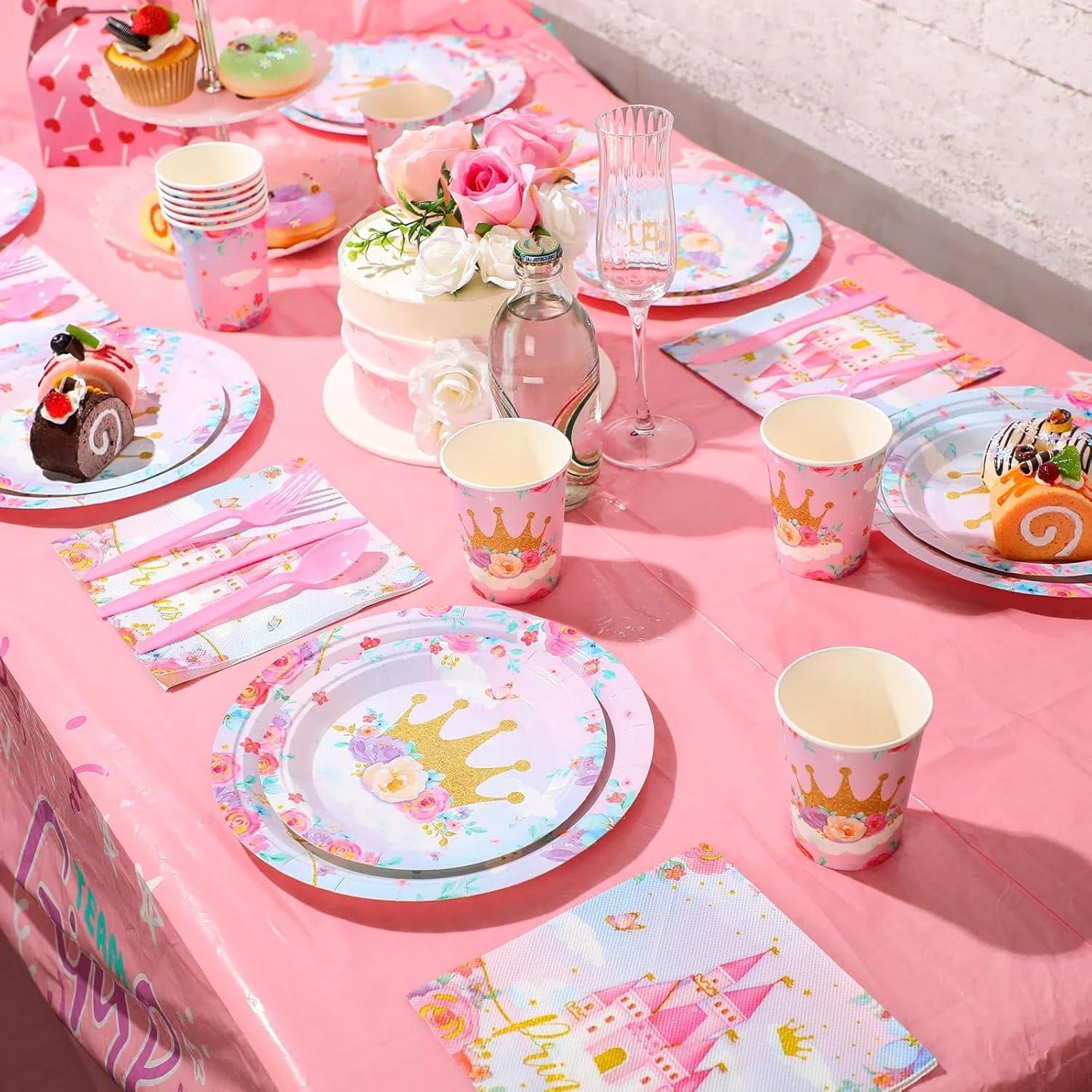 Juego de Vajilla Desechable Princesa Meanplan 168 Pcs 24 Invitados